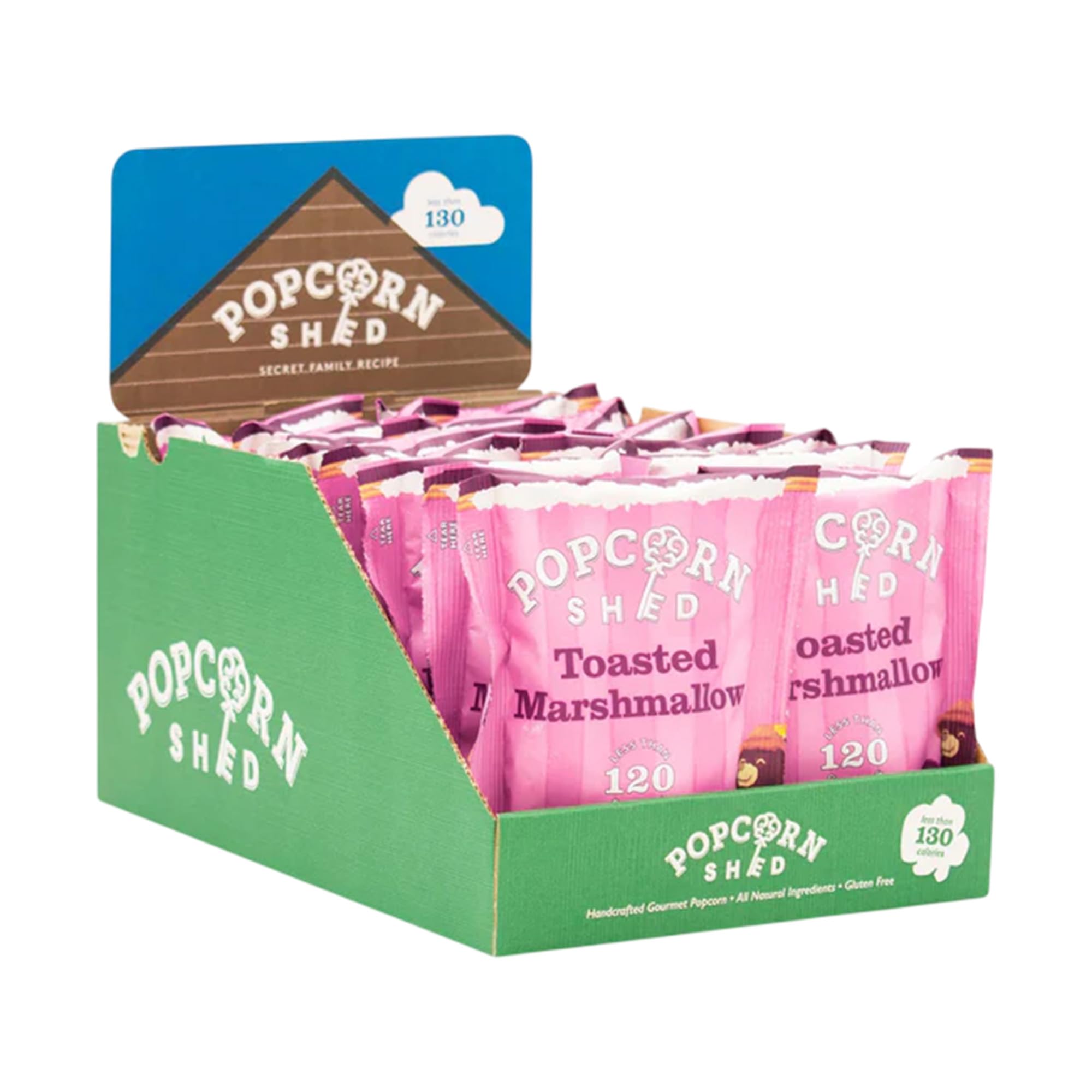 Popcorn Shed Toasted Marshmallow Gourmet Popcorn (16 x 24g) - Vegan Marshmallow Flavoured with Melted Marshmallows, Easy & Low Calorie Snack, Perfect for Parties, Movie Nights & Gifting