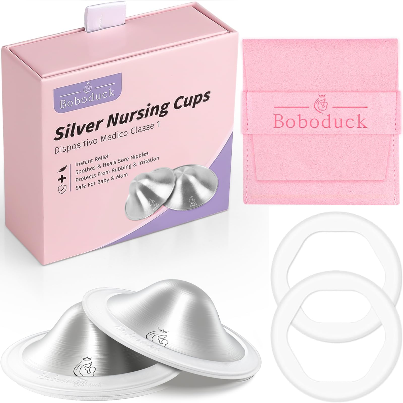 925 Silver Nipple Covers Breastfeeding - The Original Silver Nursing Cups - Protect and Soothe Sore Nipples - Silver Nipple Shield Guards with Soft Silicone Ring