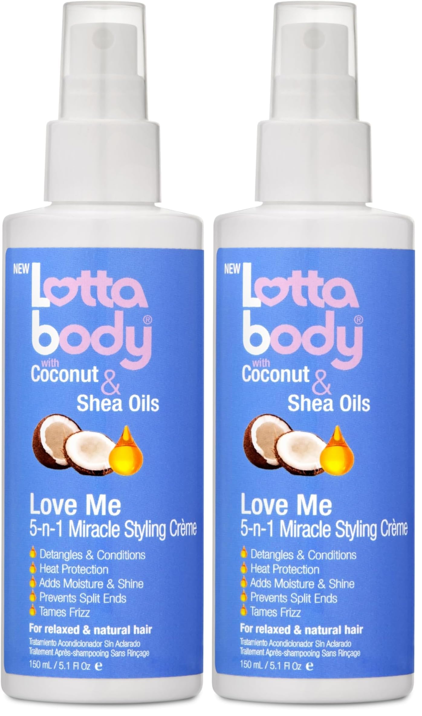 Lottabody Love Me 5 in 1 Miracle Creme, Heat Protection For a Moisture & Brilliant Hair, 5.1 Fl Oz (Pack of 2)
