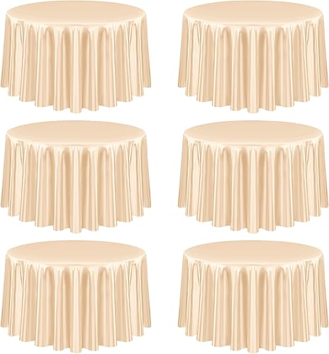 Pesonlook Mantel redondo de satén color champán, 6 piezas, mantel redondo de 108 pulgadas, mantel de satén de seda brillante, tela suave de satén