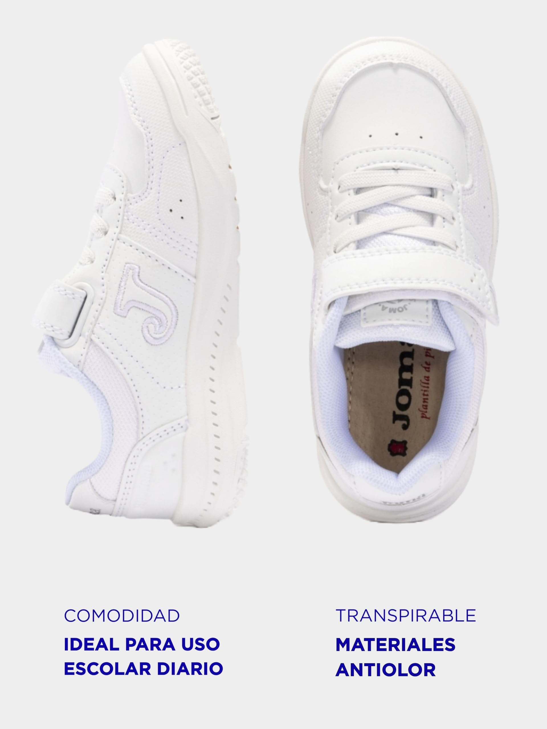 Joma WHARW2202V Deportivas Blancas para niños, Cierre de Cinta Textil Adhesiva y Plantilla de Piel, Ideales para Llevar al Cole a Diario NIÑO Deportivos