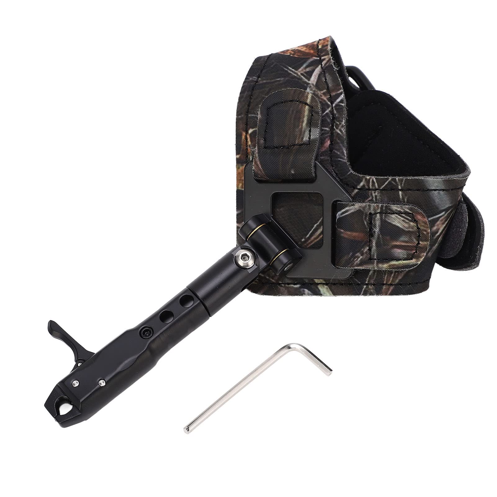 Déclencheur de Dégagement d'arc à Poulies, Accessoire de Tir à l'arc Léger pour Améliorer la Précision de l'aide au Dégagement de l'arc Tige de Poignet Réglable pour le Tir en Extérieur (Camouflage)