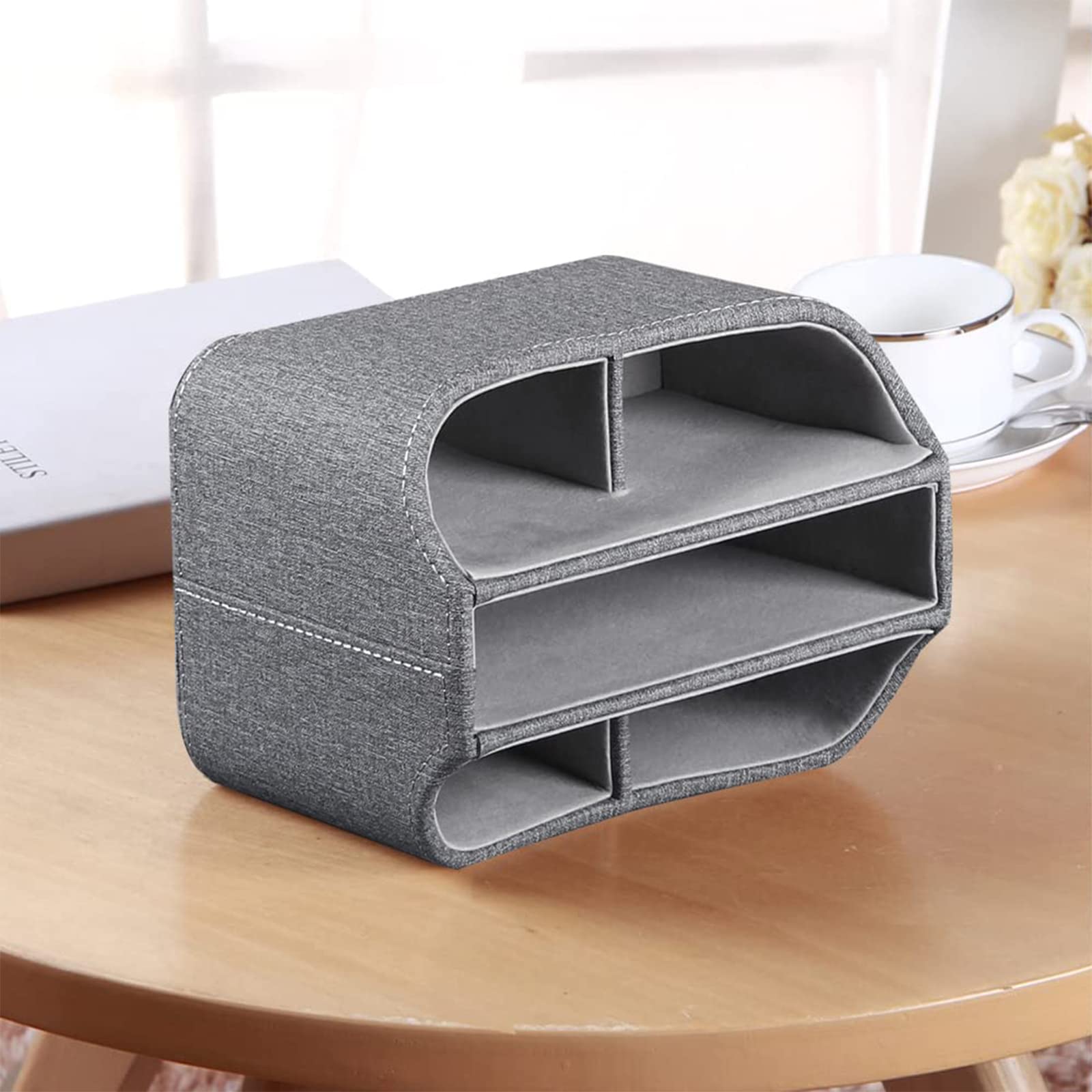 Organizzatore per telecomando girevole a 360°, contenitore per telecomando TV, organizer in pelle PU con 5 scomparti, multifunzione per comodino, scrivania, ufficio, portapenne, Grigio