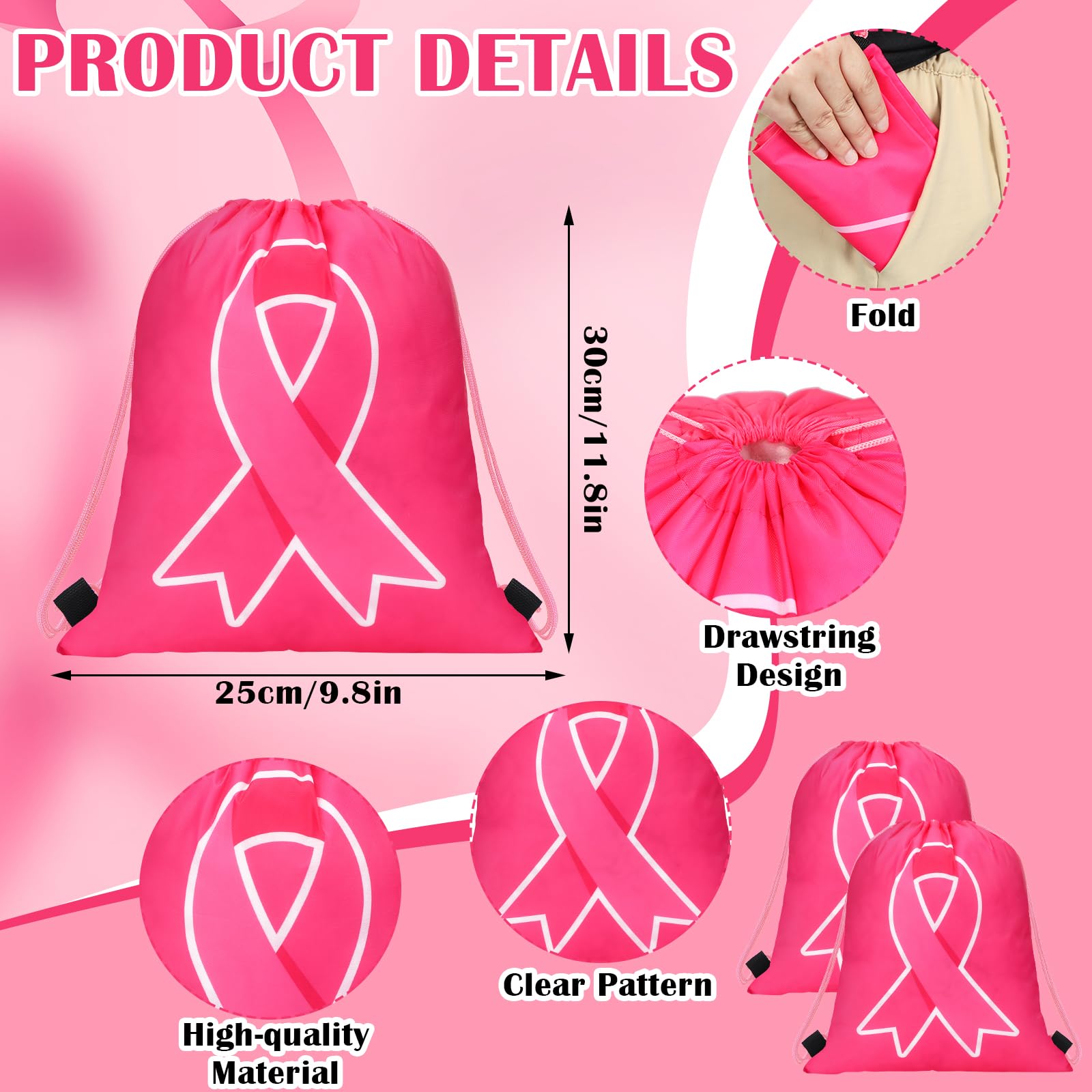 Sweetude 32 Pcs Breast Cancer Awareness Pink Drawstring Bags Ribbon ...
