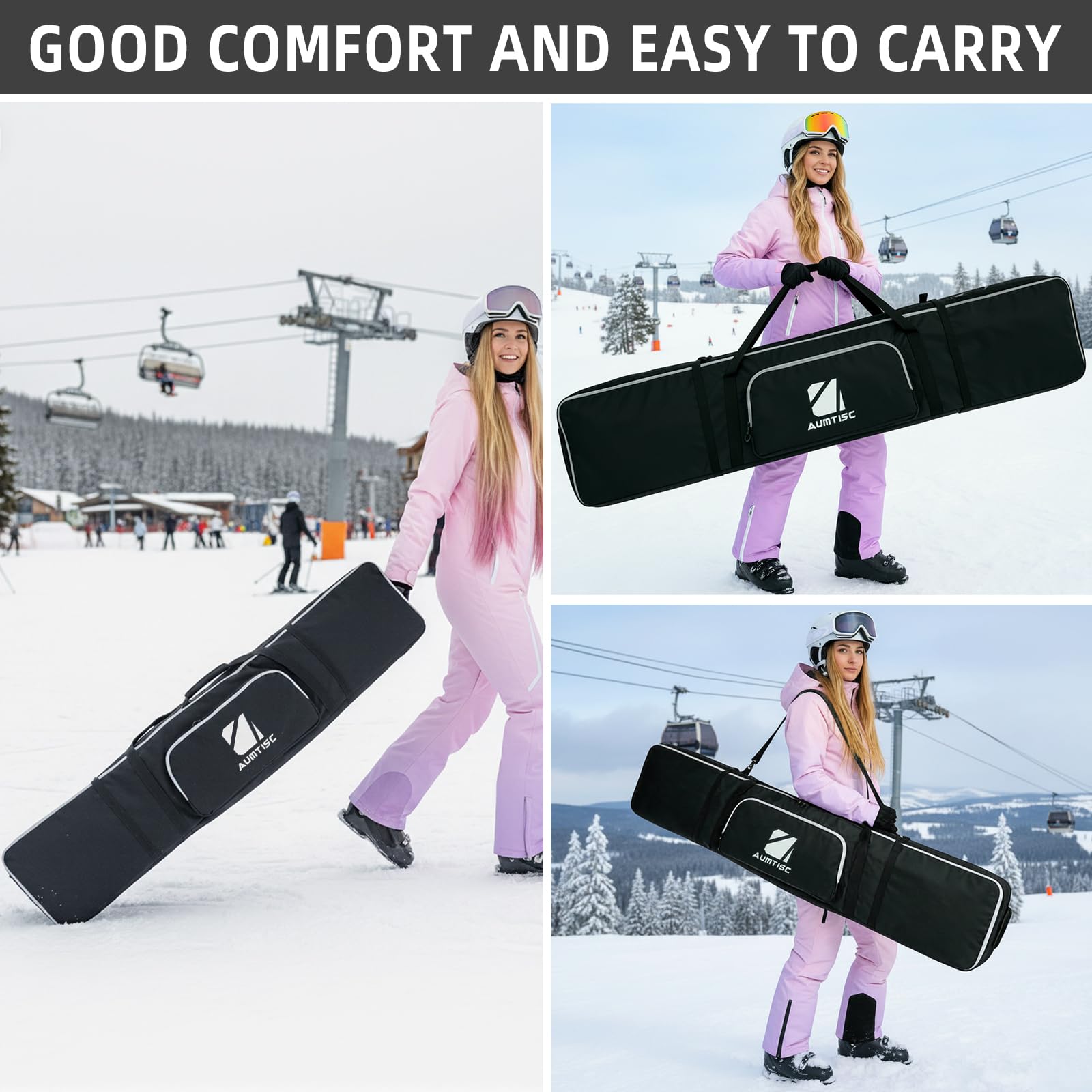 AUMTISC Bolsa de viaje para snowboard impermeable 155 cm azul