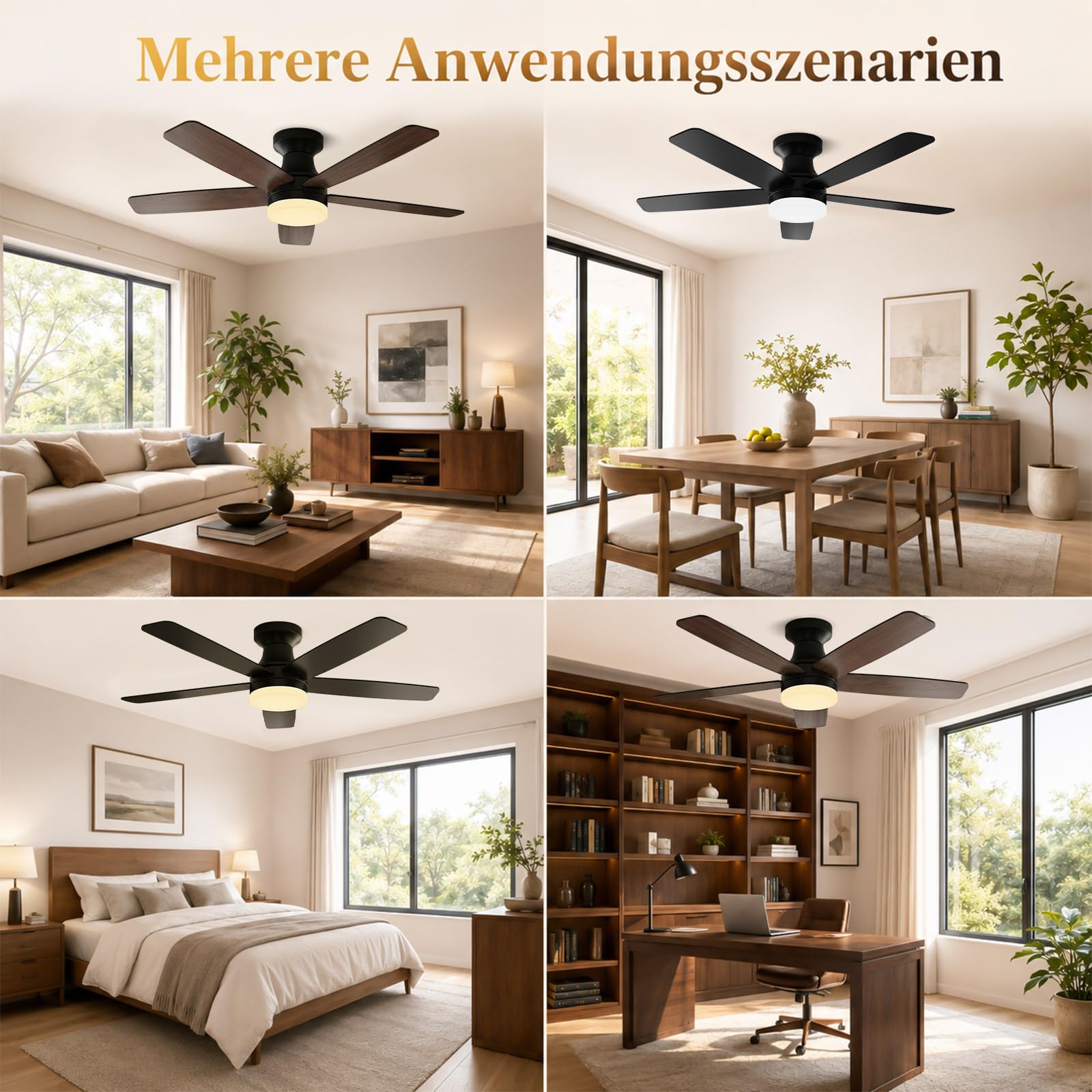 106cm Deckenventilator mit Beleuchtung Leise Flach H22cm, Doppelseitige Flügeln, Deckenventilator mit Fernbedienung & App, DC Motor, Dimmbar, 6 Stufen Reversibel für Schlafzimmer Wohnzimmer