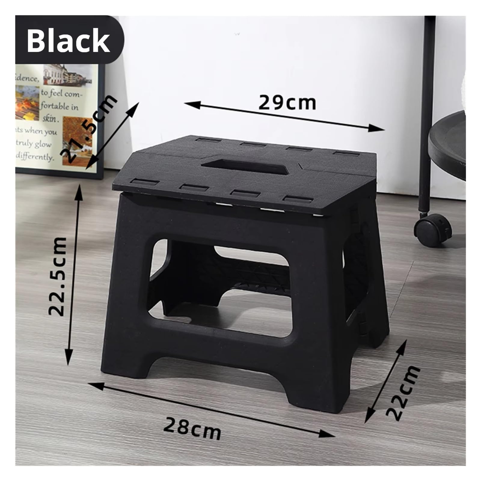 Sgabello poggiapiedi pieghevole portatile per soggiorno, cucina e bagno, sgabello da doccia in plastica impermeabile, adatto ai viaggi, design compatto (nero)