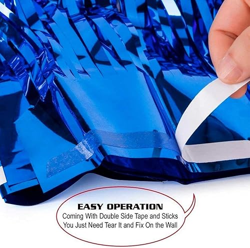 Miniatura 3 de HalloweenDecorate Paquete de 4 cortinas de flecos de papel de aluminio azul, 3.28 pies x 8.2 pies, serpentinas metálicas de oropel para fiestas en