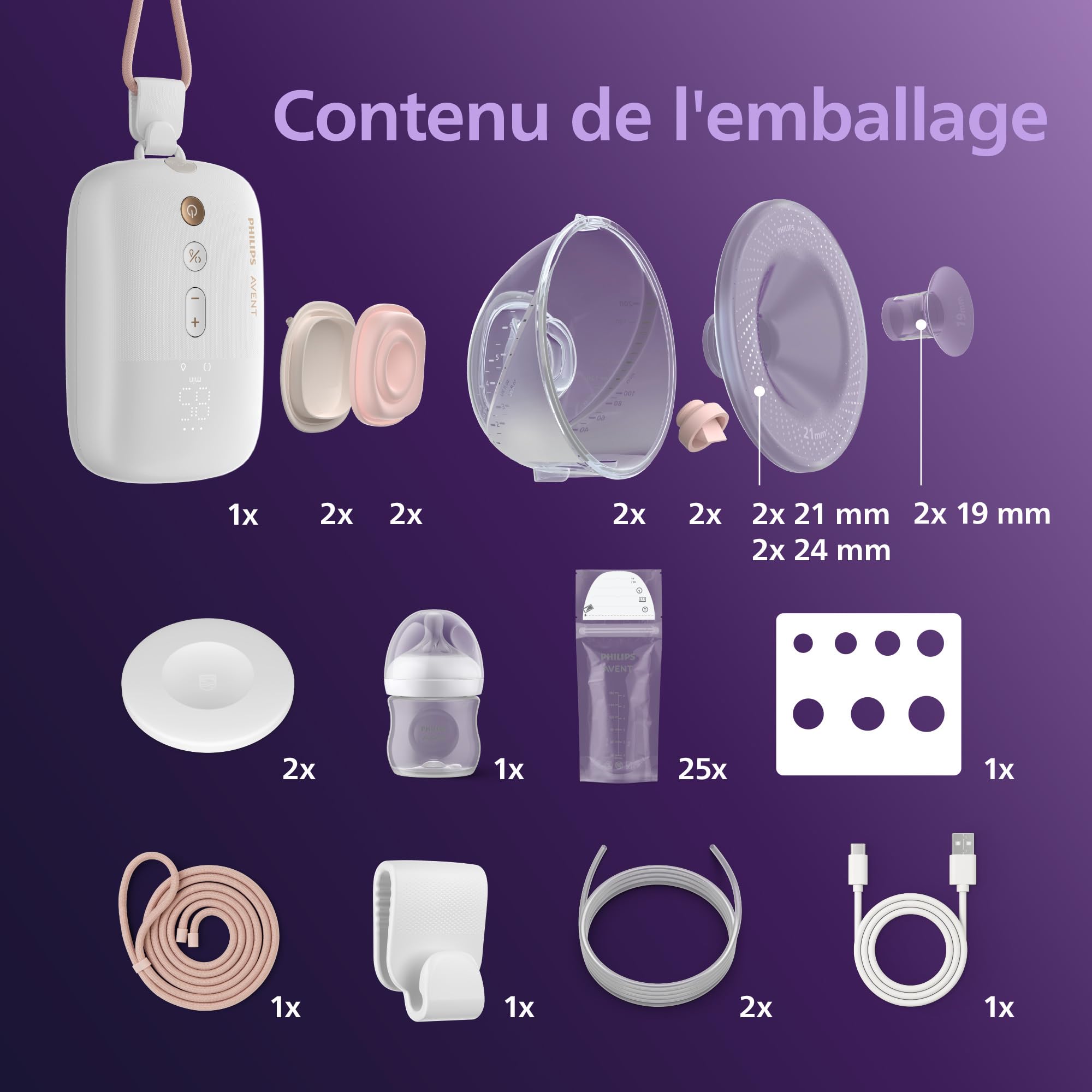 Philips Avent Tire-lait électrique double mains libres SCF547/11 85 aspirations/min