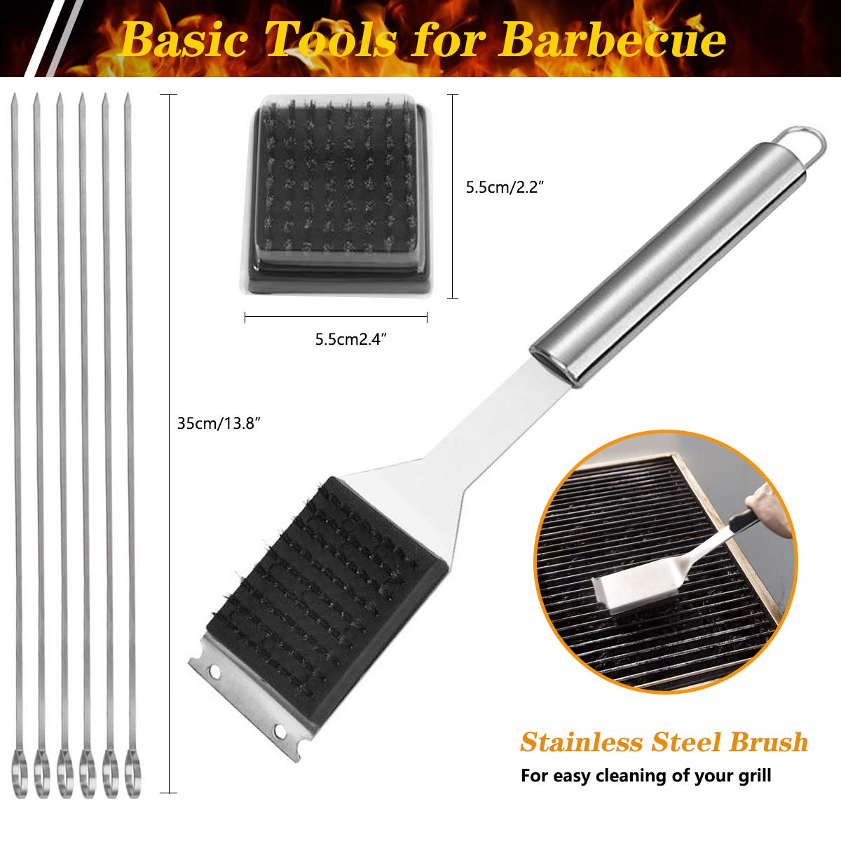 QH 10 Pack BBQ Barbecue Tool Set, Stainless Steel Outdoor Barbecue Grill Utensils Set with Storage Bags for Picnics and Outdoor Activities…