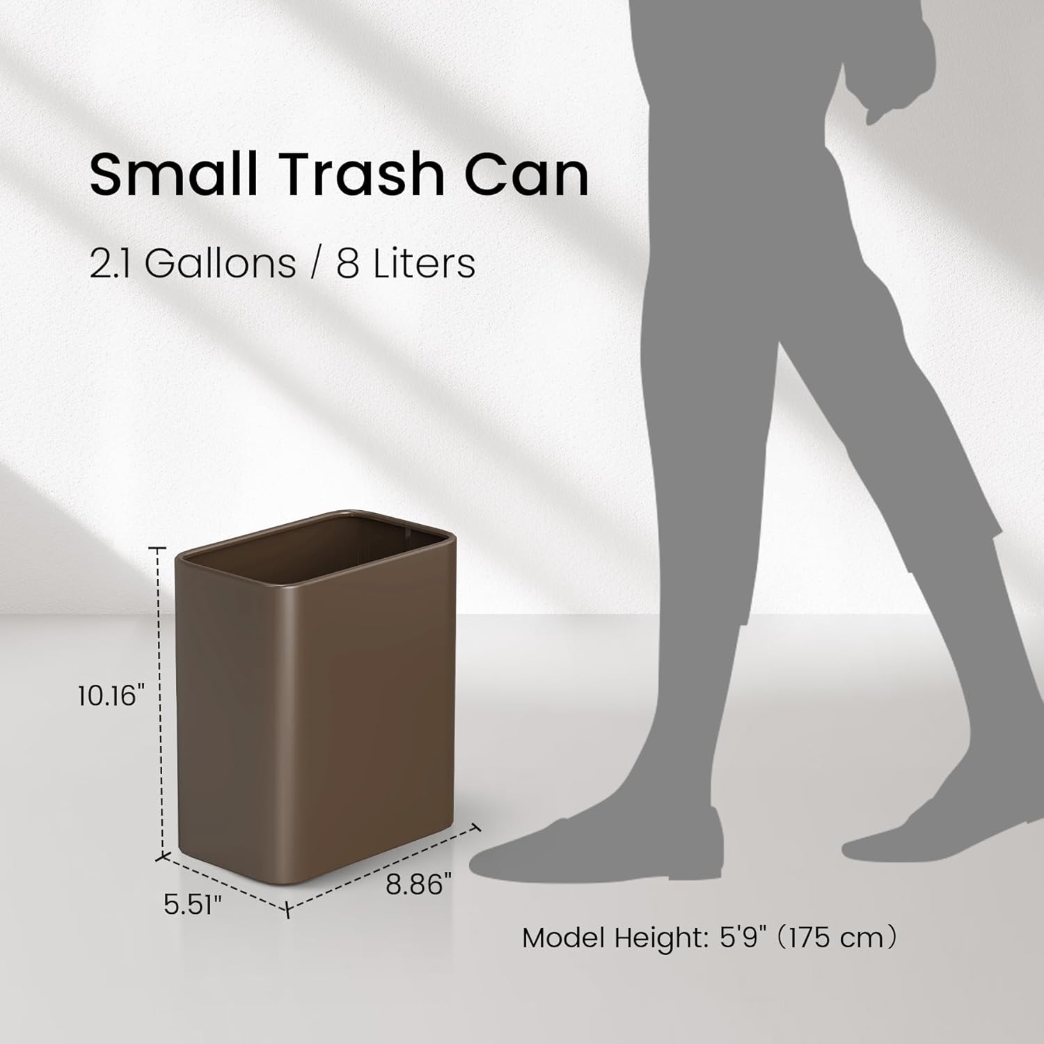Cesun Small Bathroom Trash Can, 2.1 Gallons, Open-Top, Brown Metal, Stainless Steel, Modern, Ideal for Bathroom, Bedroom, Home Office,Toilet, Rv,Near Desk, Under Sink