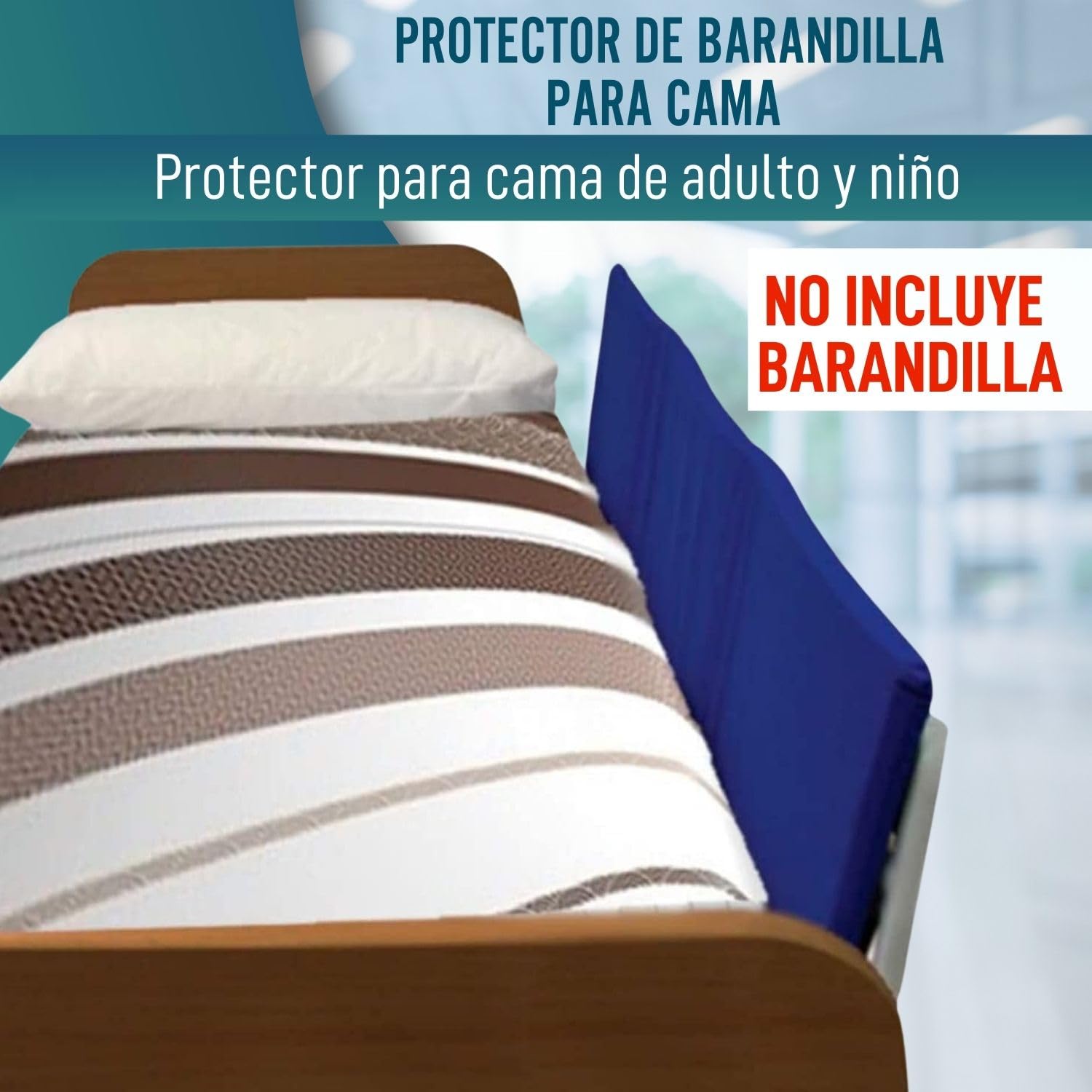 OrtoPrime Protector de Barandilla para Cama Adultos y Niños - Barrera de Seguridad Ortopédica Quitamiedos Cama - Cubrebarandillas Camas Barrera Protectora (Barandilla NO INCLUIDA)
