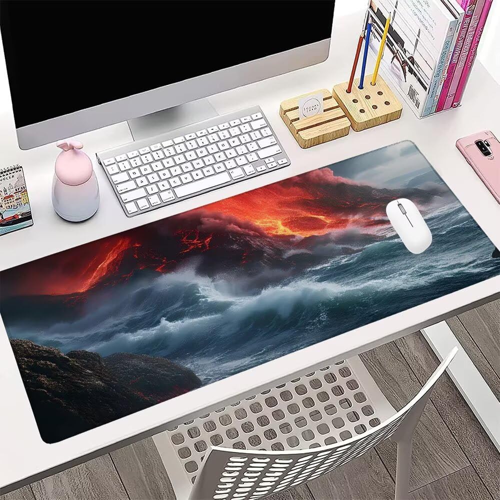 Tappetino Mouse Gaming xxl Accessori Scrivania Ufficio Grigio Oceano Grande Tappetino Mouse e Tastiera Sottomano da Scrivania 1200x600x3mm Base Antiscivolo, per PC Gamer Laptop Studio Casa d-657