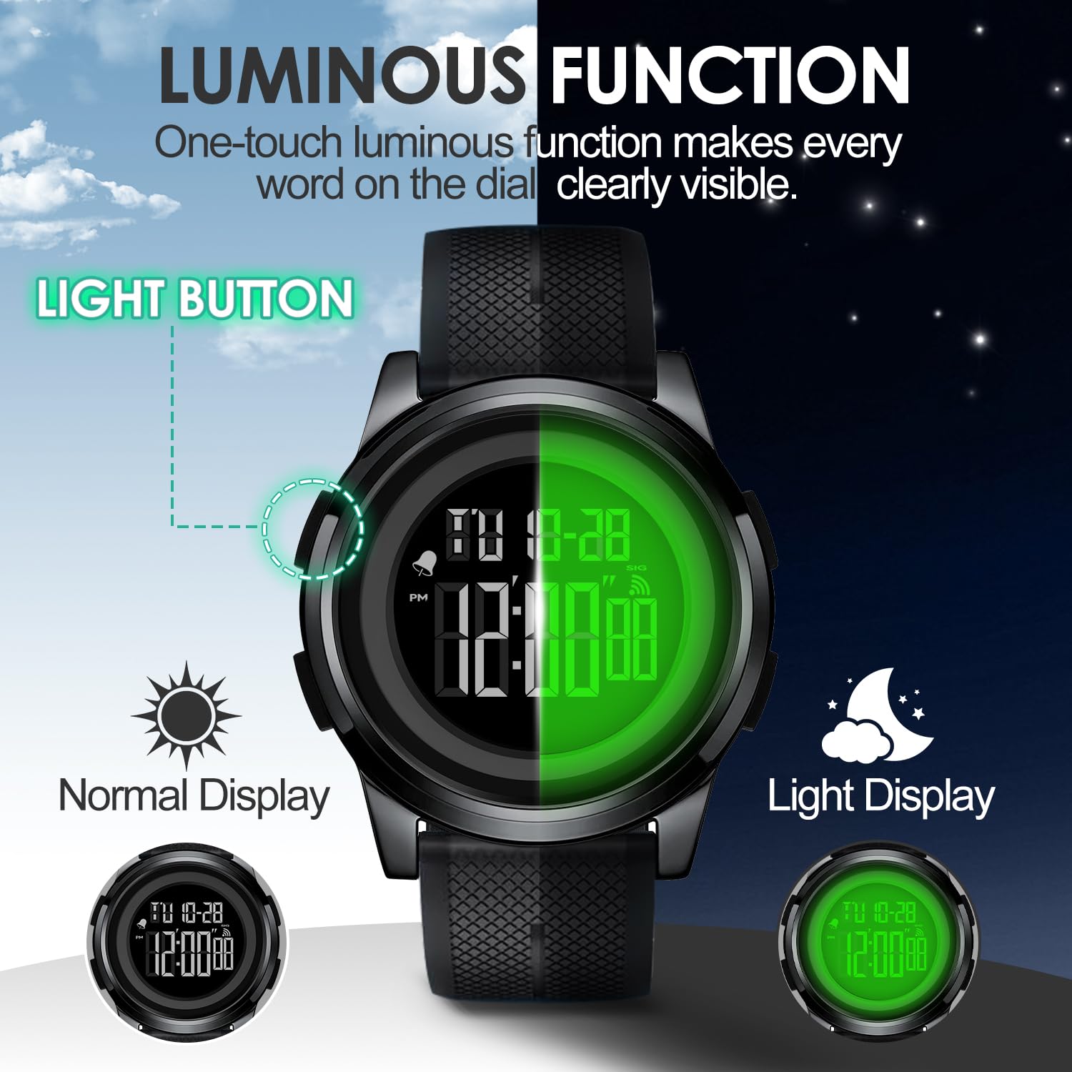 ASPYT Men Digital Watch Thin Sports Waterproof Outdoor LED Screen Large Face Wrist Watches for Men with Back Light Alarm Date Stopwatch