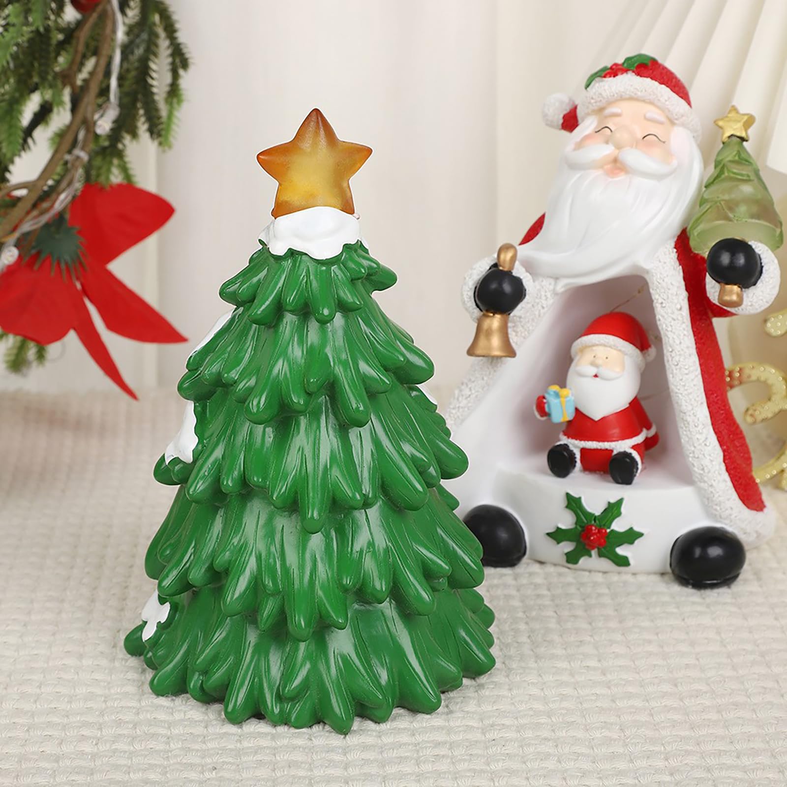 Figura decorativa de resina con luces LED de Papá Noel, muñecos de nieve, árboles de Navidad, para decoración del hogar