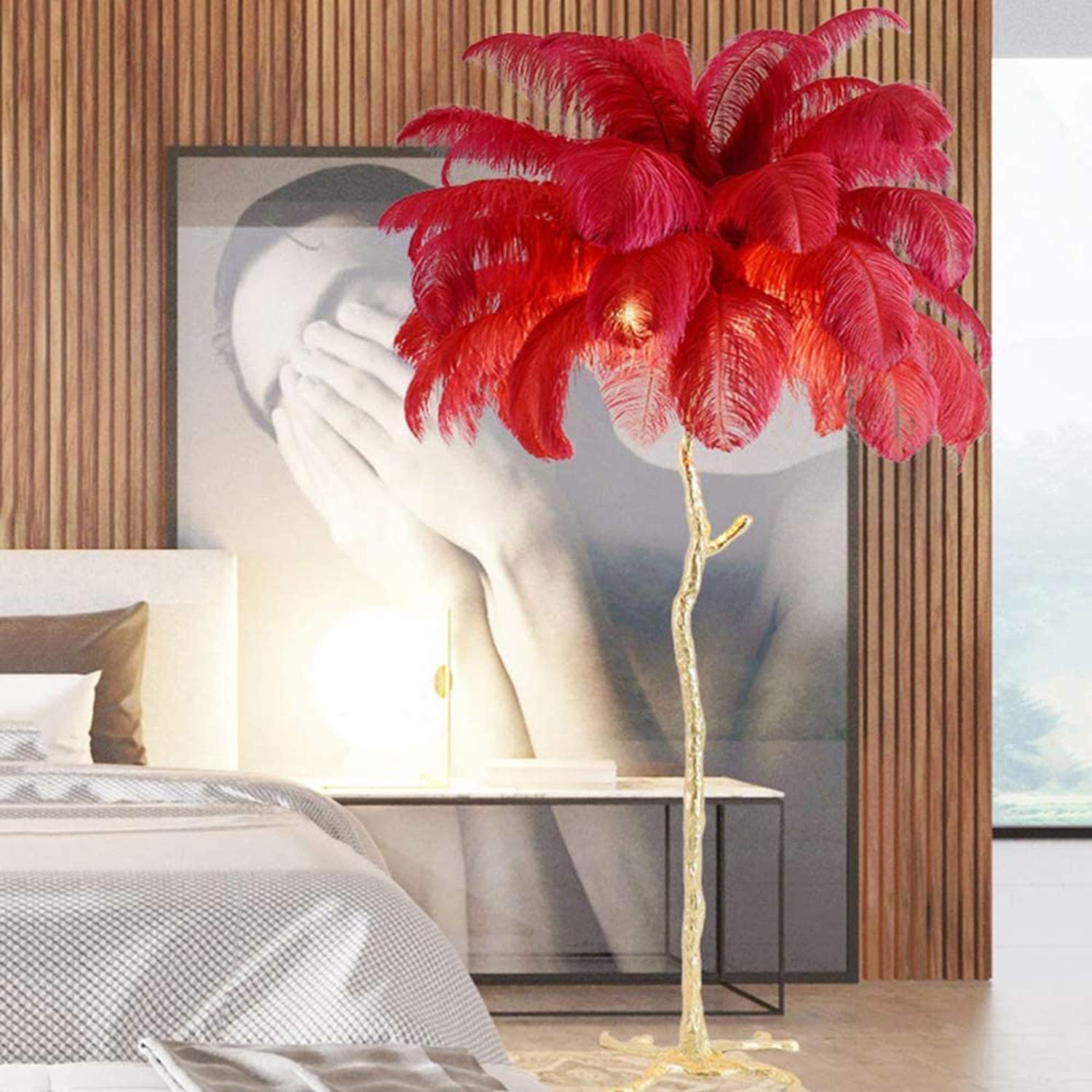 Ostrich Feather LED Floor Lamp - Dimmable Resin Light for Living Room, Home & Office - Perfect Reading Decoration