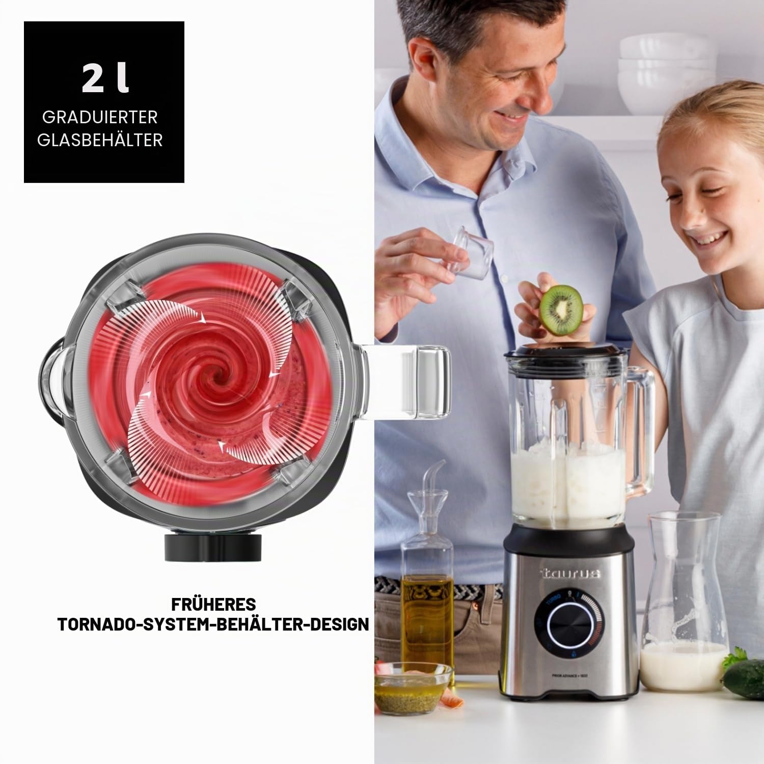 TAURUS Standmixer 1800W 2L 20 Geschwindigkeiten Turbo mit To-Go-Becher