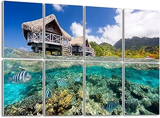 8 Pack Art Acoustic Panels Self Adhesive Moorea landscape Decorative Soundproof Wall Panels Sound Absorbing Panel 48"x32" for Office Home Studio