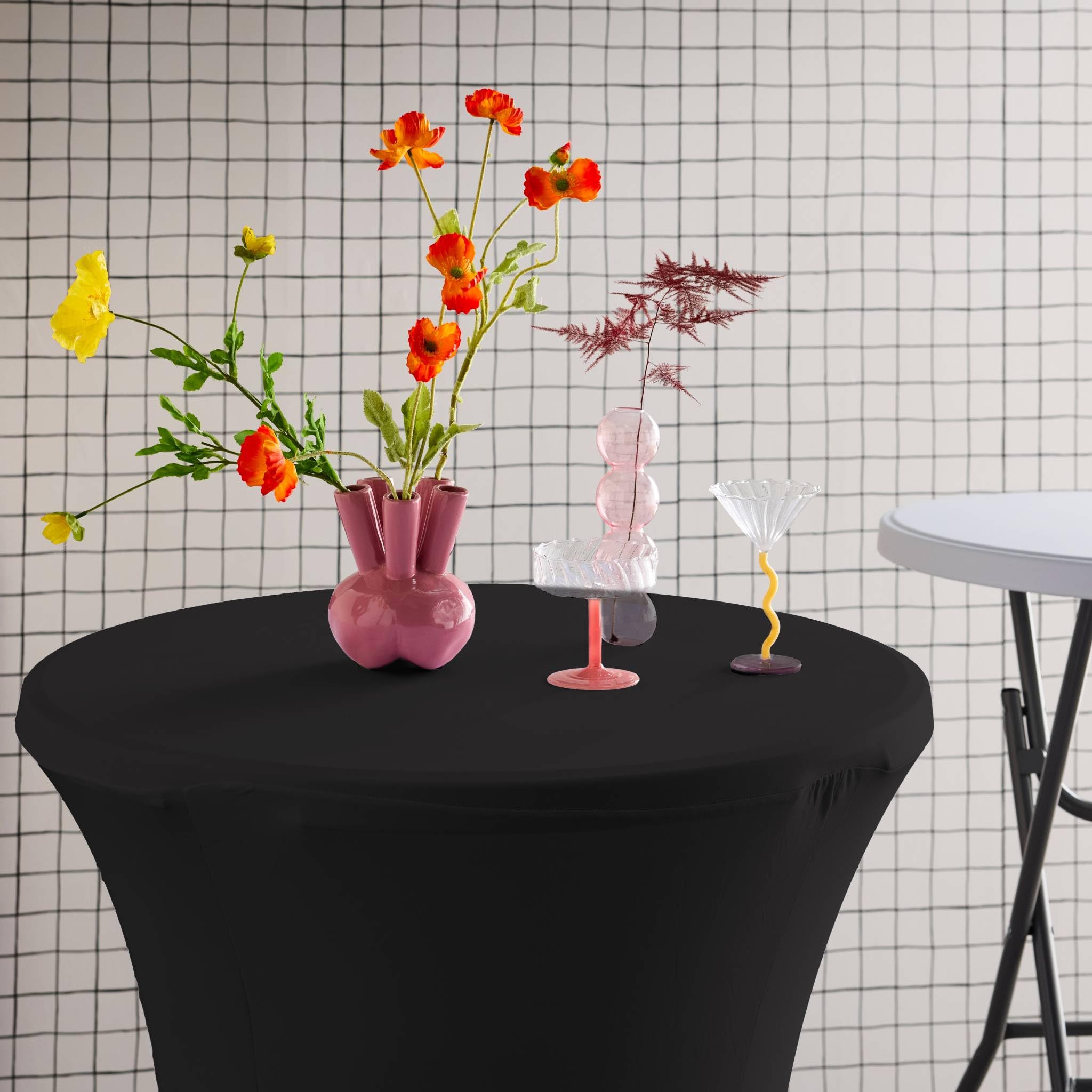 Alice's Garden sweeek - Juego de 2 mesas de recepción - Gala - Mesa de pie, Plegable, Ø80cm x 110cm + 2 Fundas de poliéster, Negro