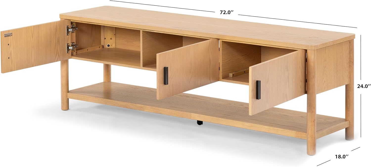 SAFAVIEH Couture Collection Jaylessa Natural 3-Door Entertainment Media TV Stand (Fits up to a 75" Flatscreen Television)