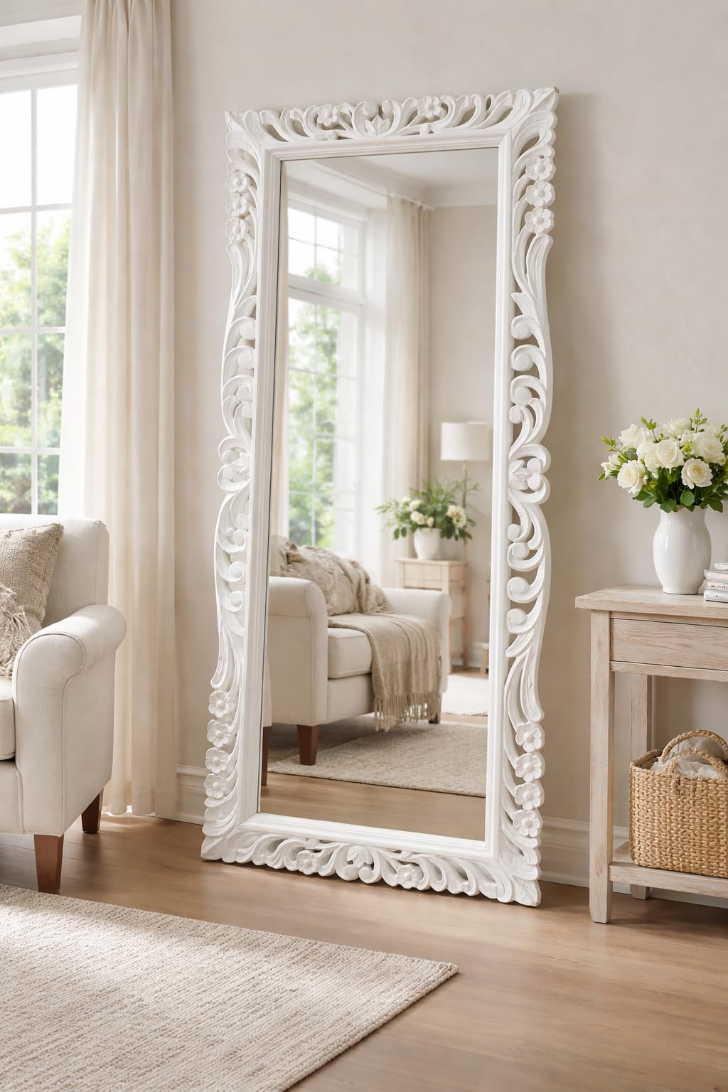 Hand Carved Wooden Wall Mirror Frame - Home Decor -3
