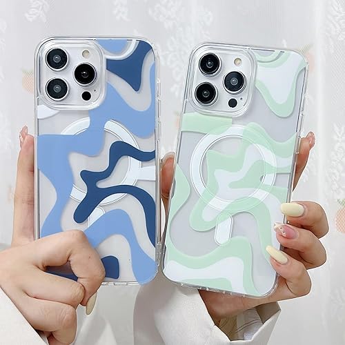 Miniatura 5 de Funda magnética diseñada para iPhone 11 Pro Max compatible con MagSafe, bonito arte ondulado pintado para mujer, borde de TPU suave, protección