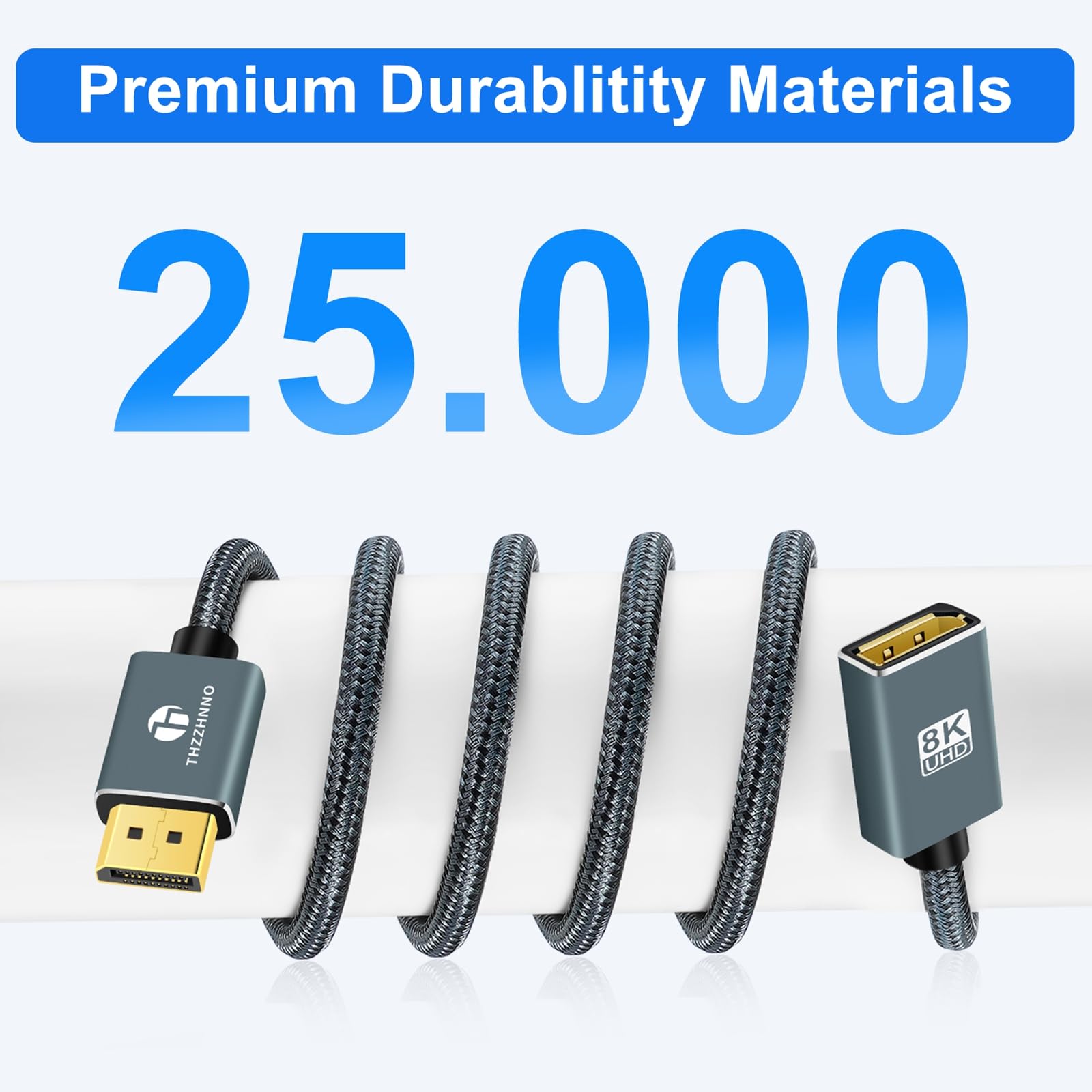 Cable Extensión 8K DisplayPort 0,5M, Cable DisplayPort 1.4 Macho a Hembra, Cable extendido DP a DP soporta 8K@60Hz, 4K@120Hz para Monitor de juegos, Gráficos, PC