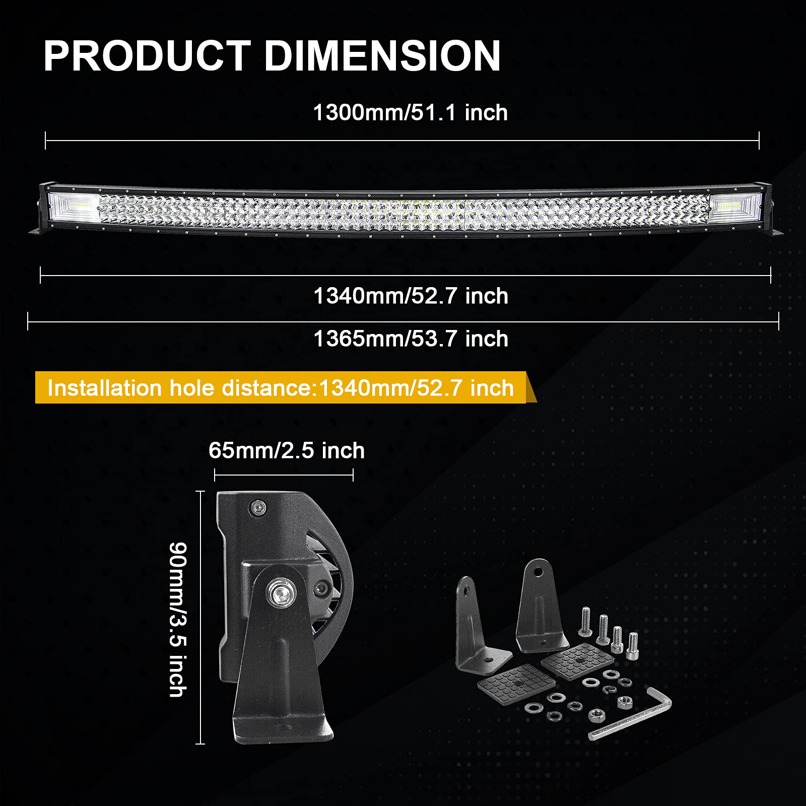 SKYWORLD 52 inch 675W Curved LED Light Bar Triple Row Flood Spot Combo Beam Off Road Lights, 2pc 4 inch 36W Spot Pods Driving Fog Lights + Wiring Harness Kit for Trucks ATV UTV Pickup Polaris Vehicles