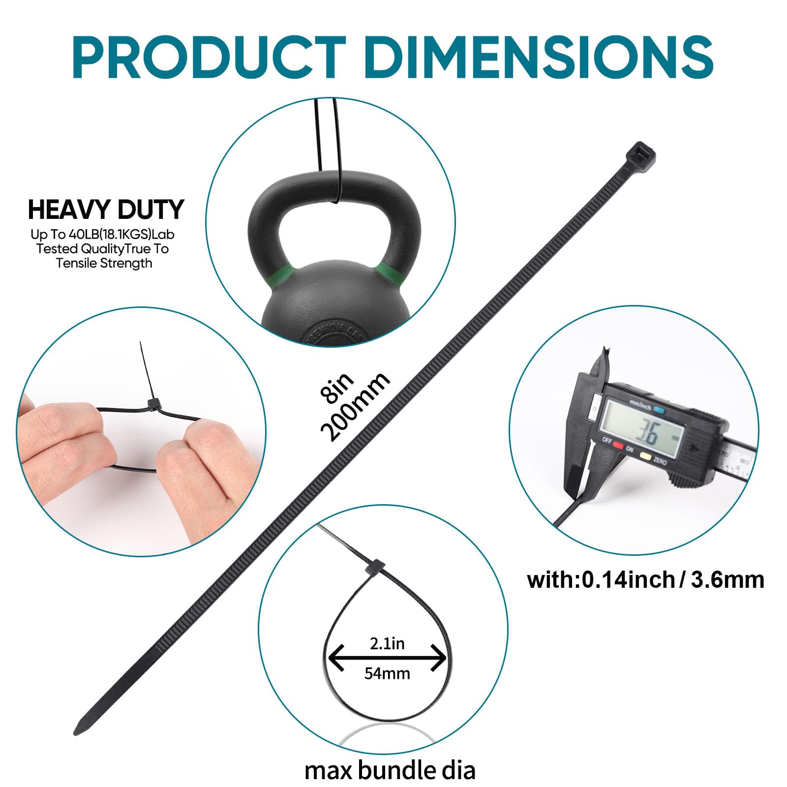 Fascette Nylon Fascette In Nylon Nere 6 Pollici - Lotto Da 100, Resistenza 40 Libbre, Resistenti Ai Raggi UV, Made In USA Kit Fascette 100 Pezzi USAToughTies - Foto 2