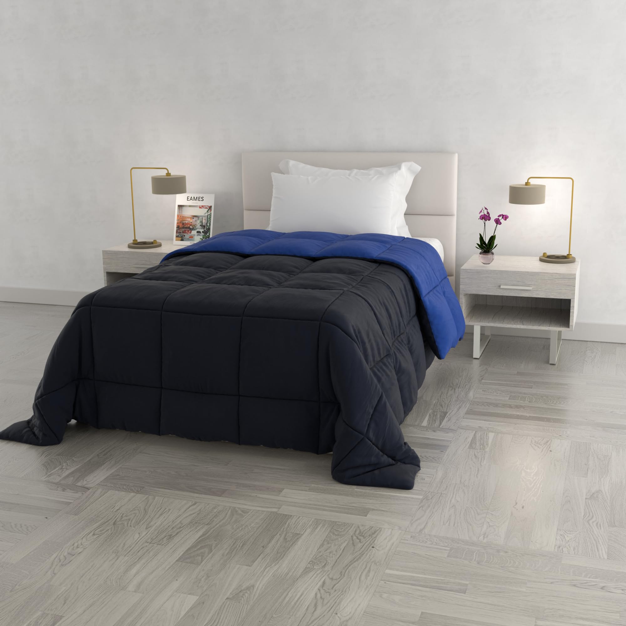 Italian Bed Linen Elegant Winter Quilt, 220x260cm, Dark Blue/Royal, Microfiber, SMALL DOUBLE
