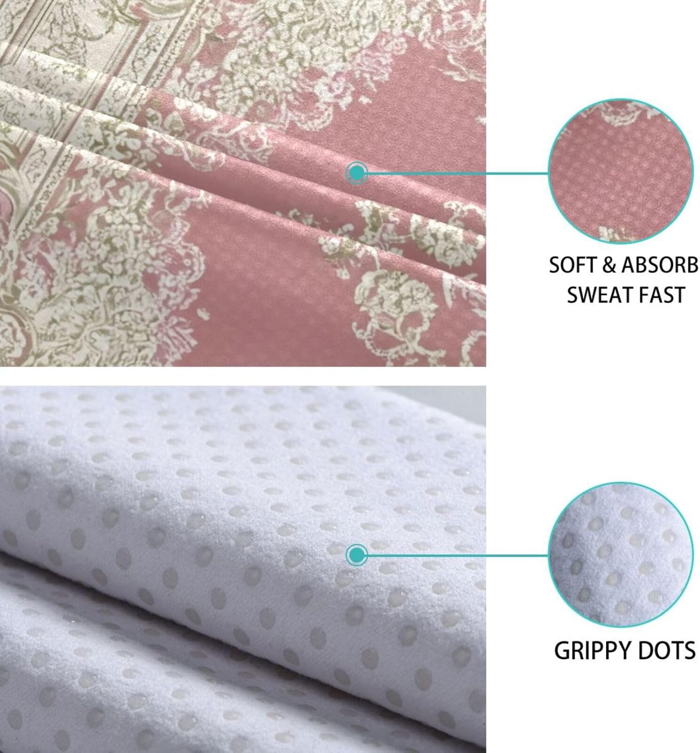 Persian Pattern White Yoga Mat Towel with Silicone Grip Dot – 73"x27" Non-Slip Sweat Absorbent Microfiber Yoga Towel for Home Gym Studio