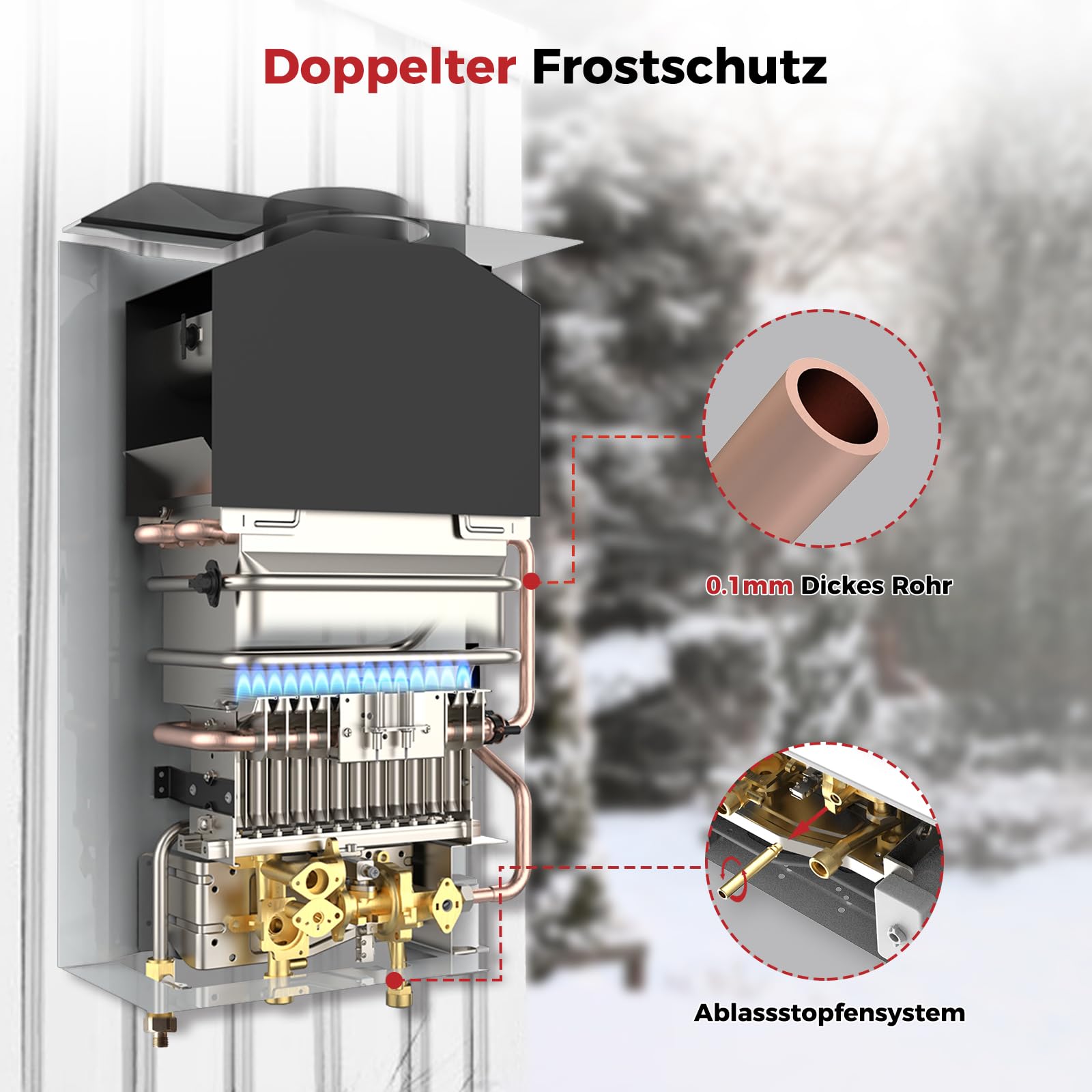 CAMPLUX BD264-DE Gas-Durchlauferhitzer, 10 Liter, LPG, 50 mbar, für Wohnmobil/Camping/Garten/Mobilhäuser/kleine Häuser