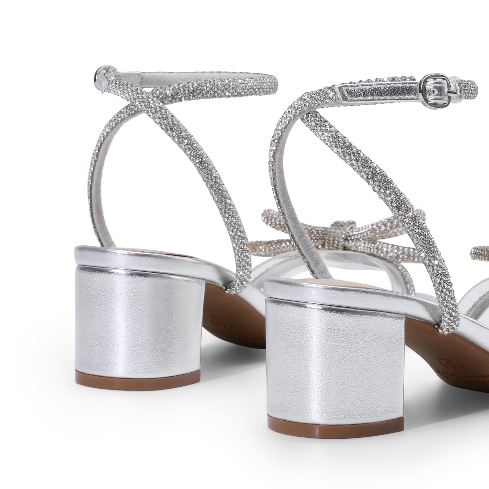 DREAM PAIRS Strass Doppelschleifen Chunky Sandalen Pumps | Klarer Riemen Offene Zehen Verstellbare Schnalle Knöchelriemen Niedrige Blockabsatz Abendkleid Elegante Brautschuhe für Damen