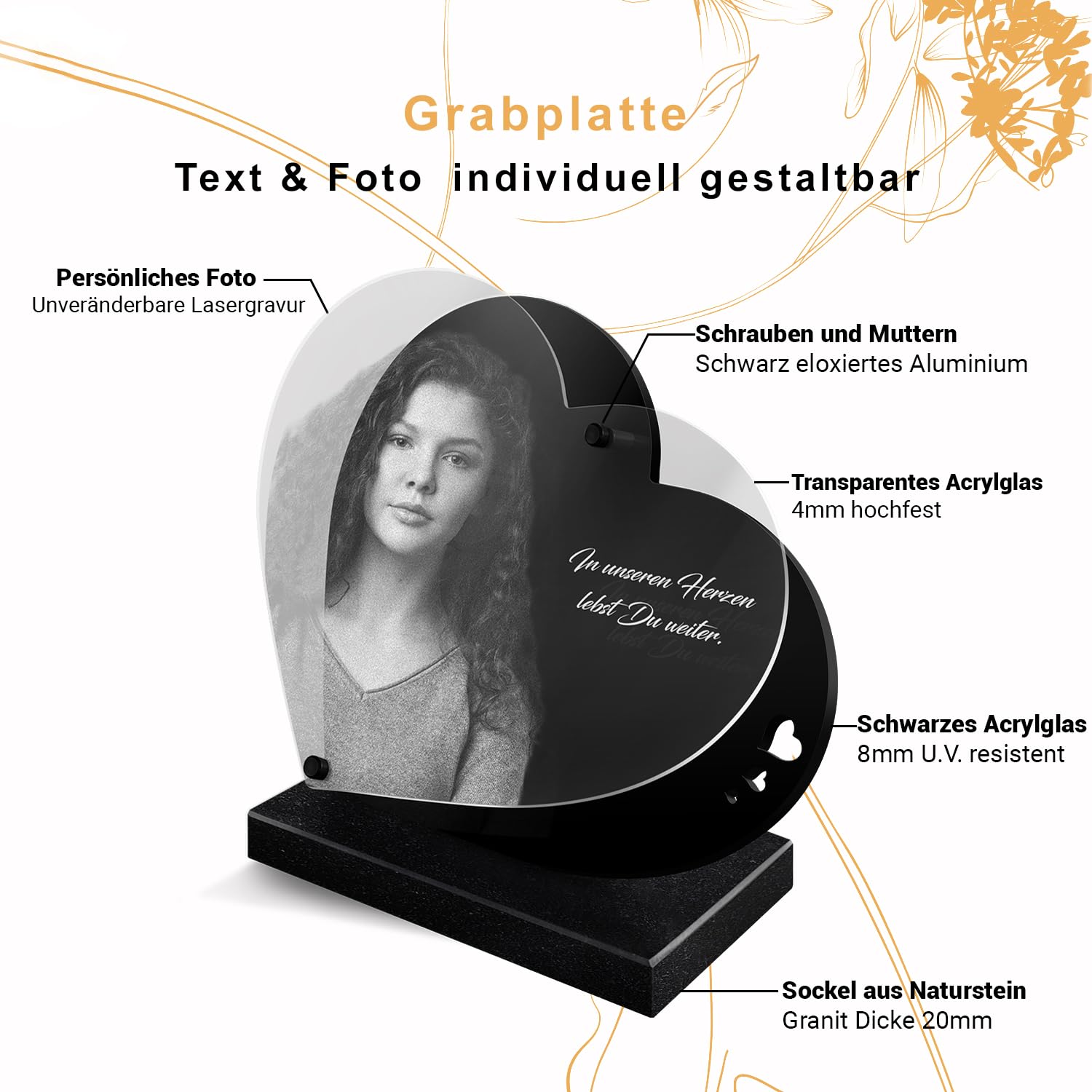 ETERNEL - Personalisierte Grabplatte Buch Boot Foto und Text anpassbar, lasergravierte Grabplatte für Hommage, Grabstein, Toten, Trauer, Beerdigungen