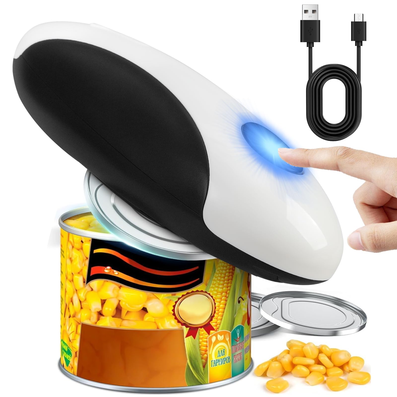 Electric Can Opener,USB Rechargeable Can Opener,One-Touch Cordless Can Opener,Smooth Edge,Hands Free,Food Safety,Automatic Kitchen Gadget,Battery Operated,Opens Almost Any Cans