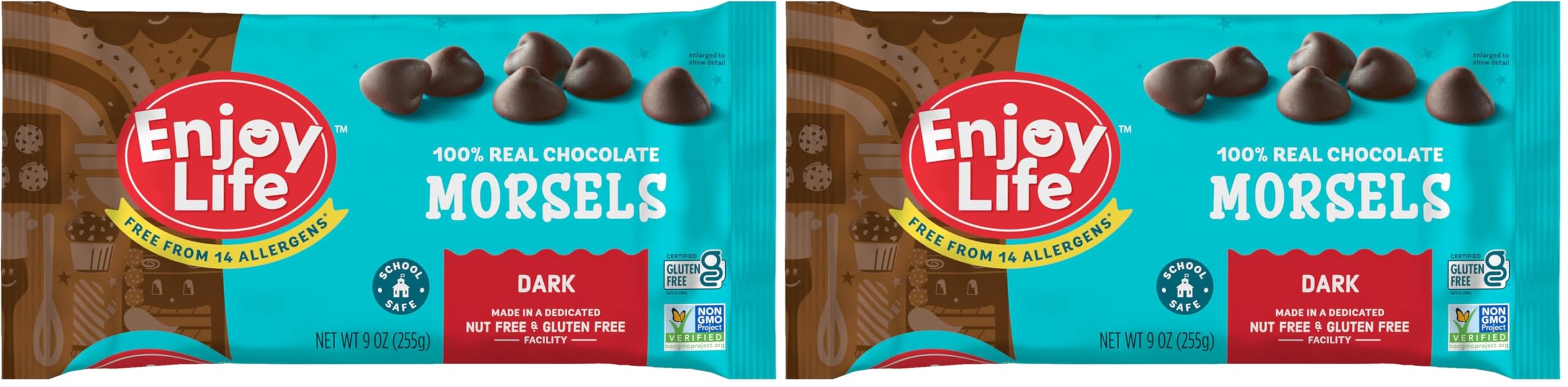 Baking Dark Chocolate Morsels, Dairy Free, Soy Free, Nut Free, Non GMO, Gluten Free, Vegan Chocolate Chips, 9 oz bag (Pack of 2)