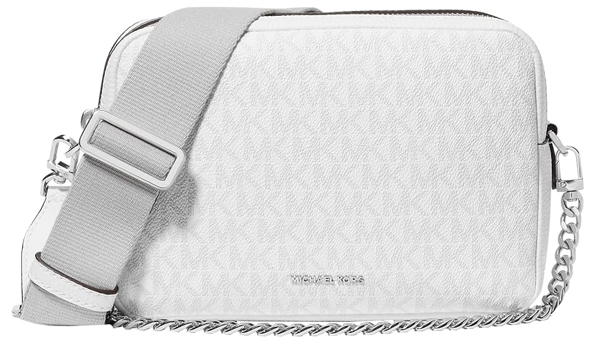 Michael Kors Bryant Medium Double Zip Chain Camera Crossbody Bag - One Size - Optic White/Allum