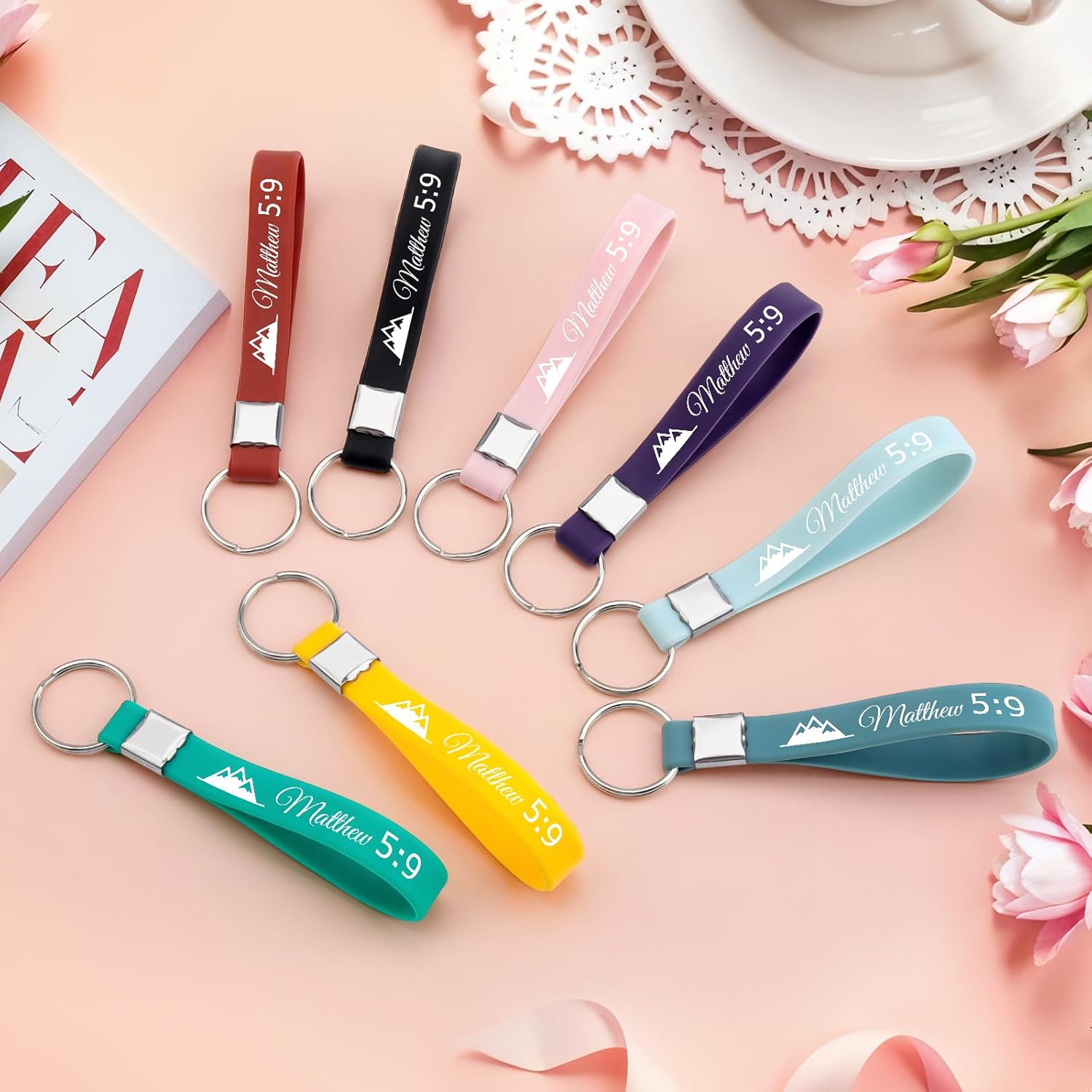 8Pcs Christian Religious Keychains for Women Faith Bible Verse Keychains Bulk Inspirational Key Chains Bulk for Mom Women Religious Faith Spiritual Silicone Keychain Encouragement Silicone Key Chain - Image 5