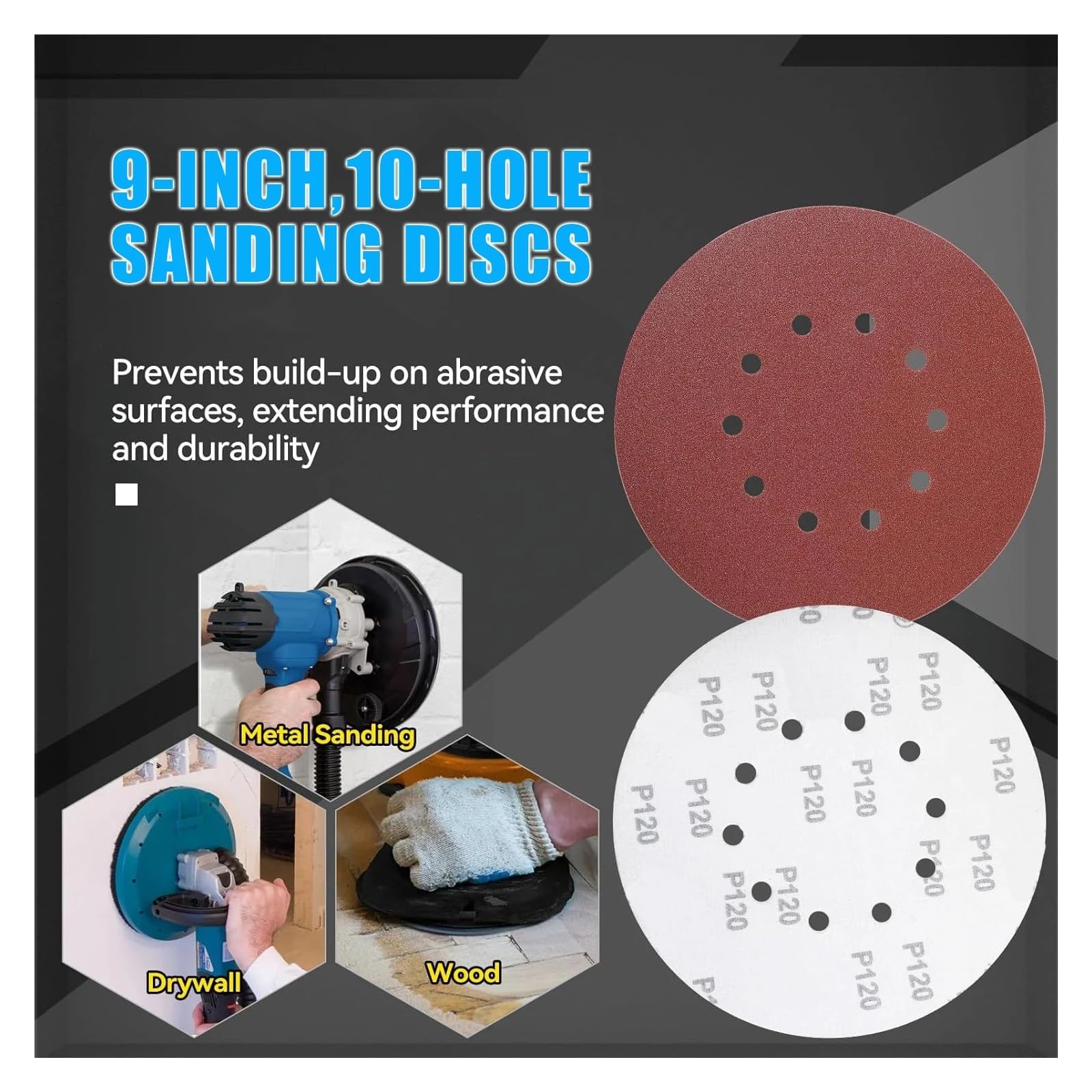 Lot de 60 disques ponçage for le travail du bois, 225 mm, 10 trous, grain 40-2000 pour Meulage(1500)