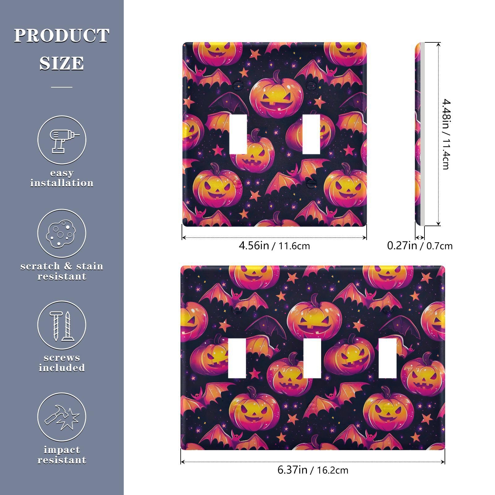 UMIRIKO Halloween Pumpkin Bats Light Switch Cover Plate Covers Decorative Double Toggle Home Decor 202b6536