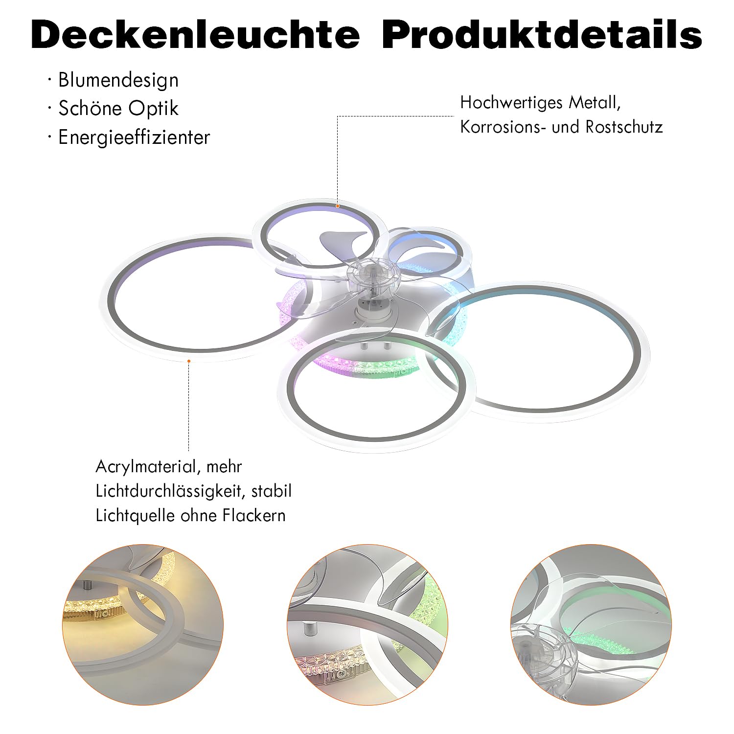 RGB LED Deckenventilator mit Licht, Leiser Ventilator dimmbar, Farbwechsel | Deckenlampe 96cm Fernbedienung, 6 Stufen, Timer & Reversierfunktion, Deckenleuchte für Schlafzimmer, Kinderzimmer Wohnzimmer