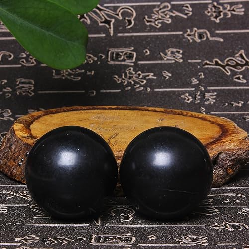 Miniatura 6 de 2" estrés chino del ejercicio de la salud de las bolas de Baoding del mármol negro alivia BS028