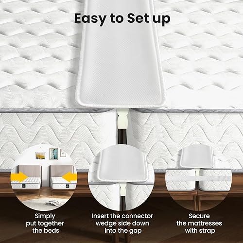 Miniatura 6 de KOMFOTT Puente de cama de 75 x 9 pulgadas, kit de convertidor de cama individual a King, conector de colchón de cama ajustable con correa,