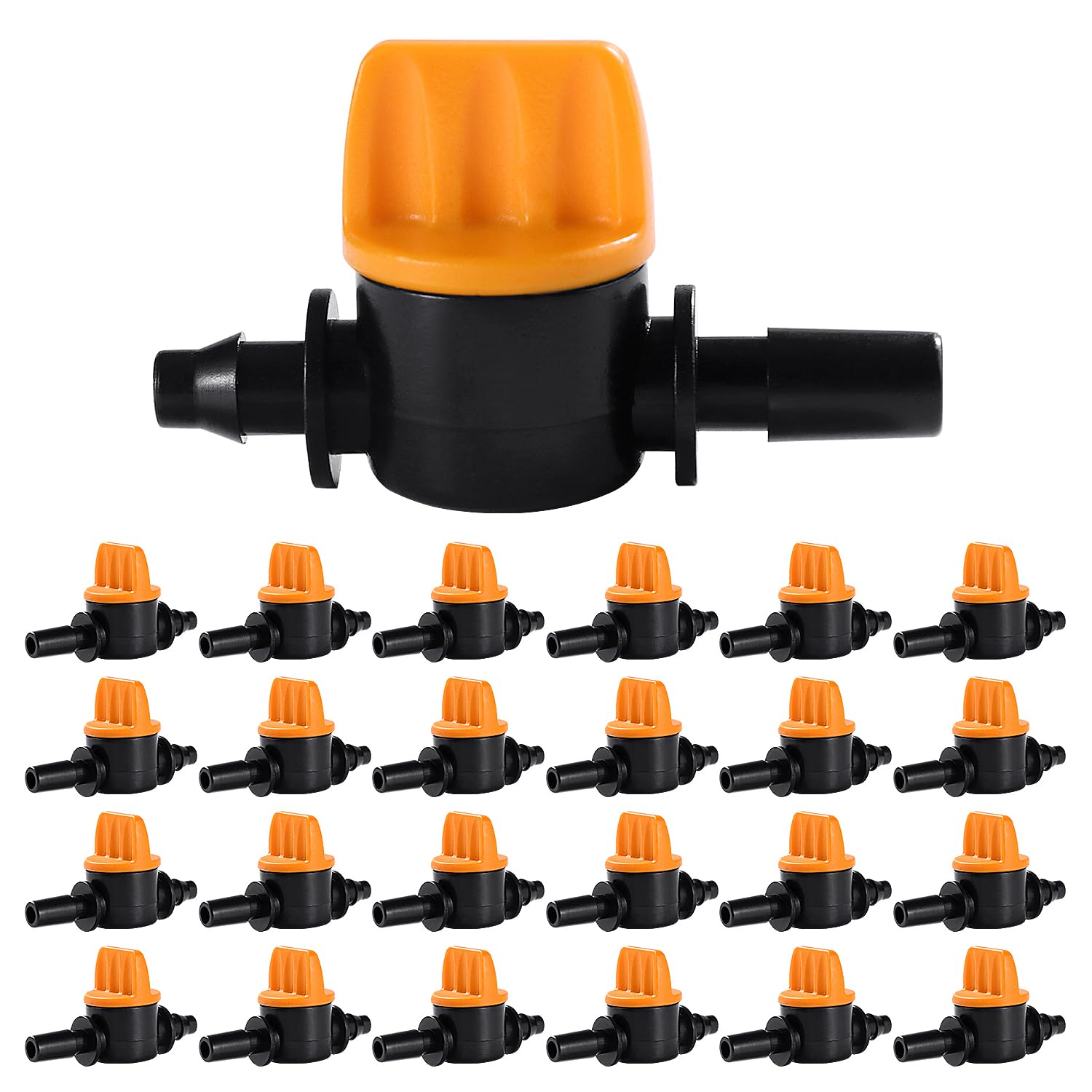 VooGenzek 25 Stücke Tropfbewässerung Schlauch Kupplungsventil, Bewässerungshahn Absperrventil Anschlüsse, Bewässerungs Widerhaken Steuerventil, Mini-Ventil für 4/7mm Schlauch, 4/7 Widerhaken-Ventil
