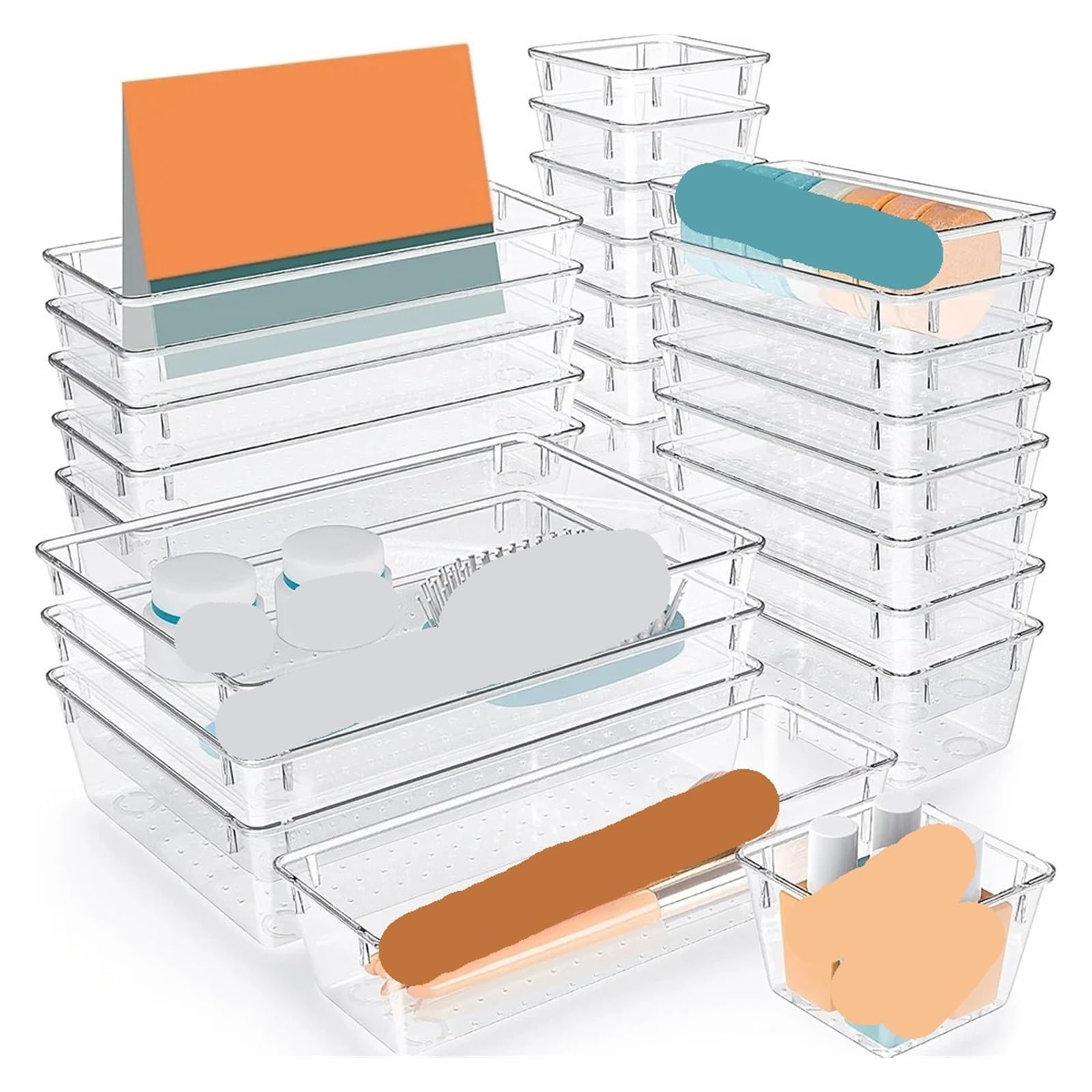 Generico Set portaoggetti con cassetti in plastica trasparente, trucco, tavolo multifunzionale in 4 dimensioni, acrilico(9PC XL-2L-2N-4S)