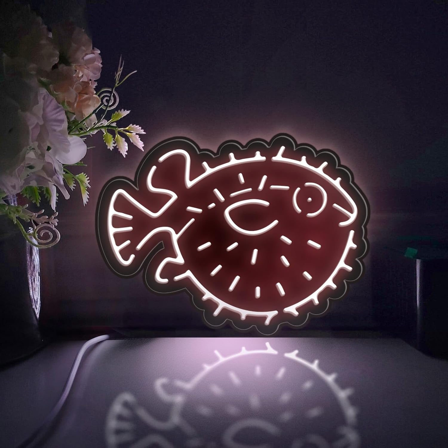 Pufferfish Led Light Box, Fish Wall Art Decor, Neon-Like Desktop Decorations, Bedroom Decor (Static Light, Small Size)