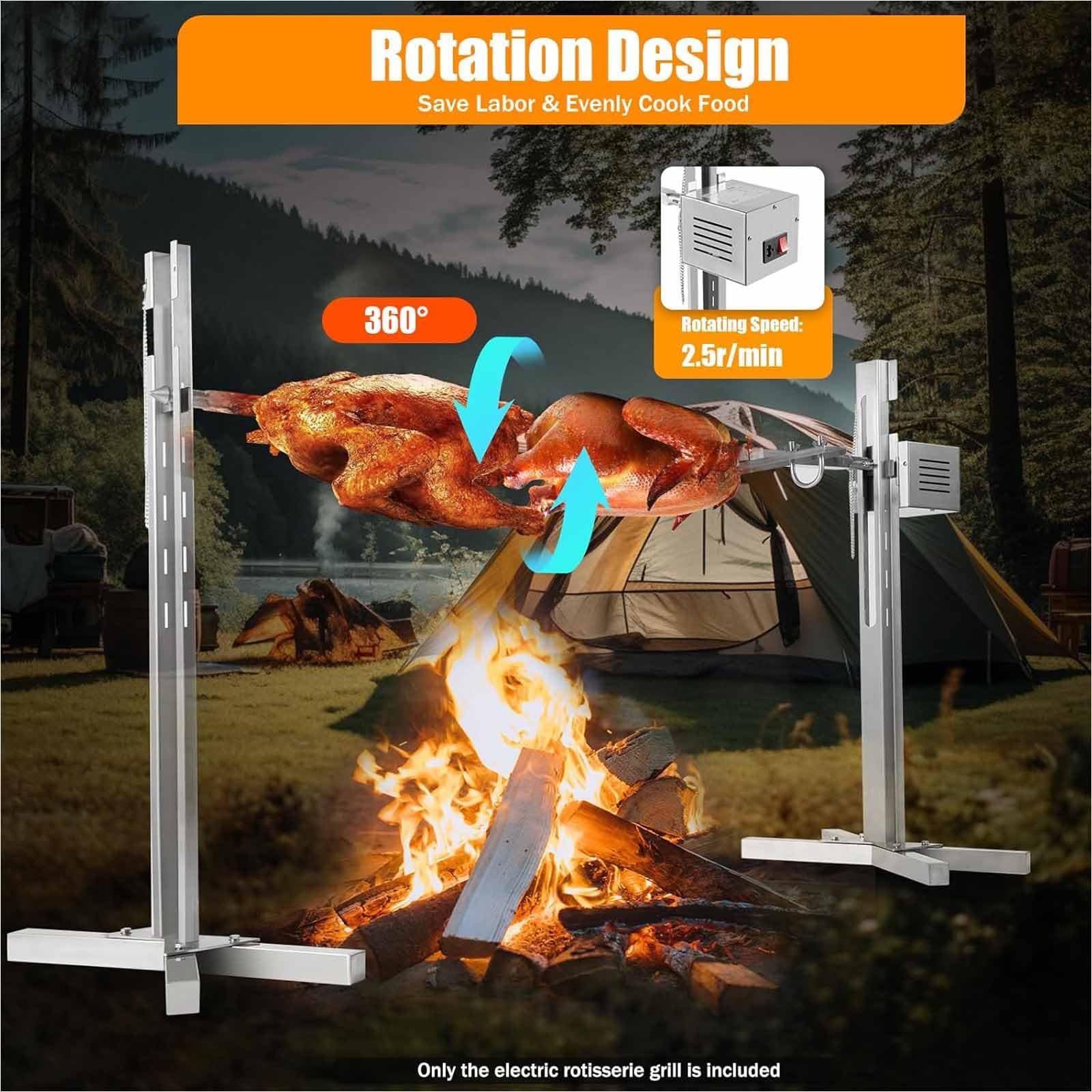 Kit Girarrosto Elettrico Per Barbecue Con Motore, Capacità Di Carico 40 Kg | Girarrosto Automatico In Acciaio Inox Con Motore, Altezza Regolabile, Rotazione A 360°, Per Barbecue,