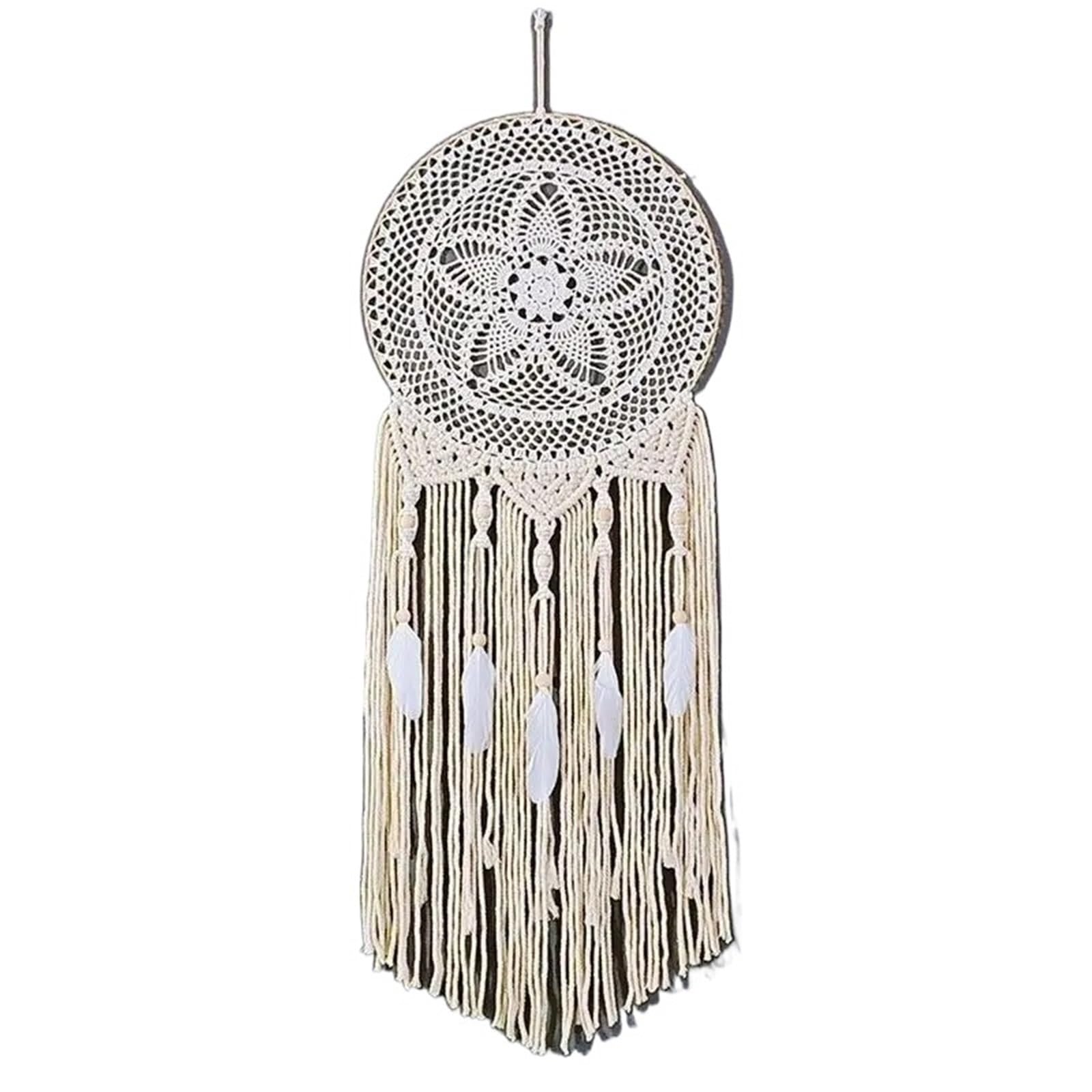 LNNXSZ Hanging Wall Decor Wall Hanging White Cotton Handmade Macrame Woven Crochet Dream Catcher With Long Tassel