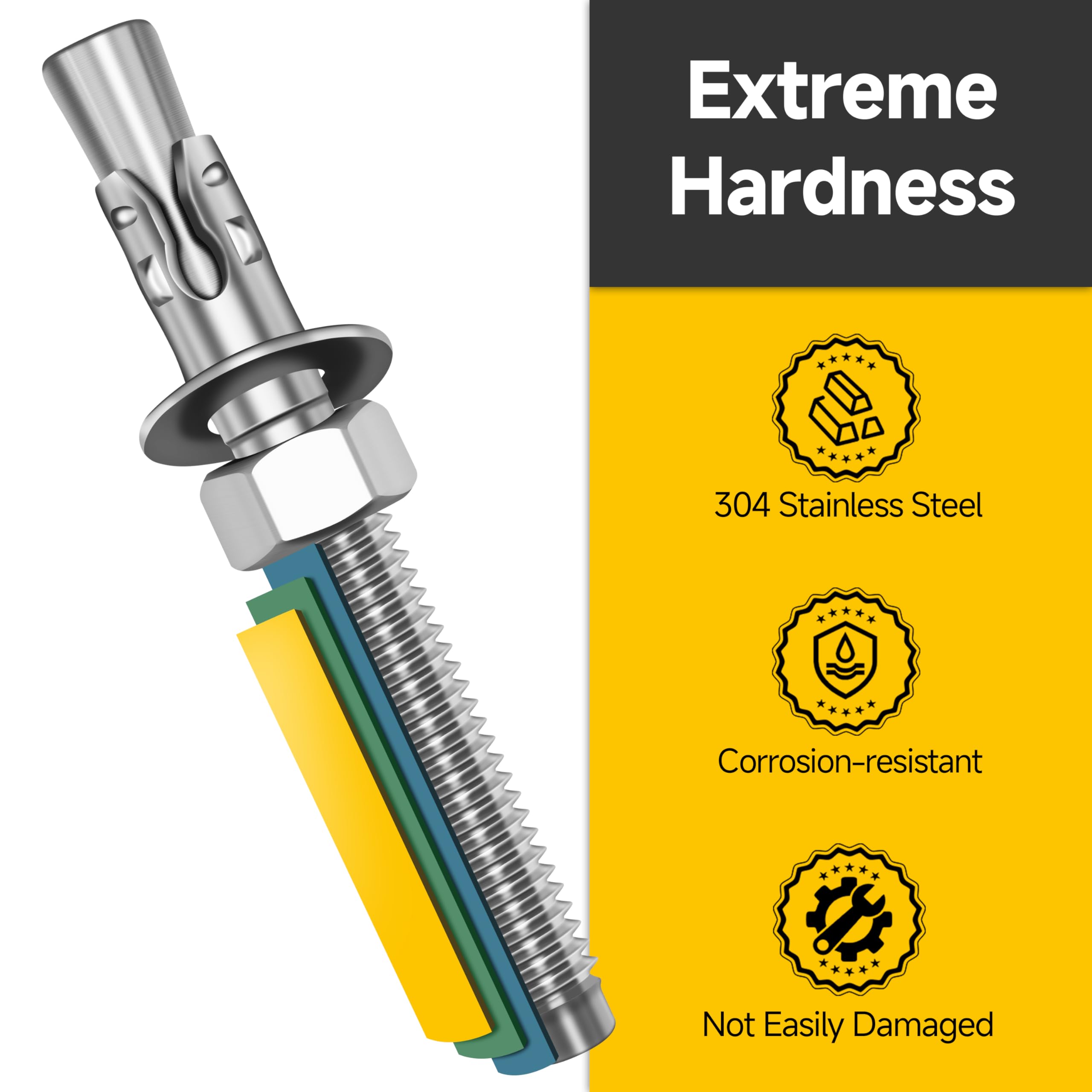 Stainless Steel Wedge Anchors - Secure Concrete & Brick -4 Stainless Steel Wedge Anchors - Secure Concrete & Brick -4