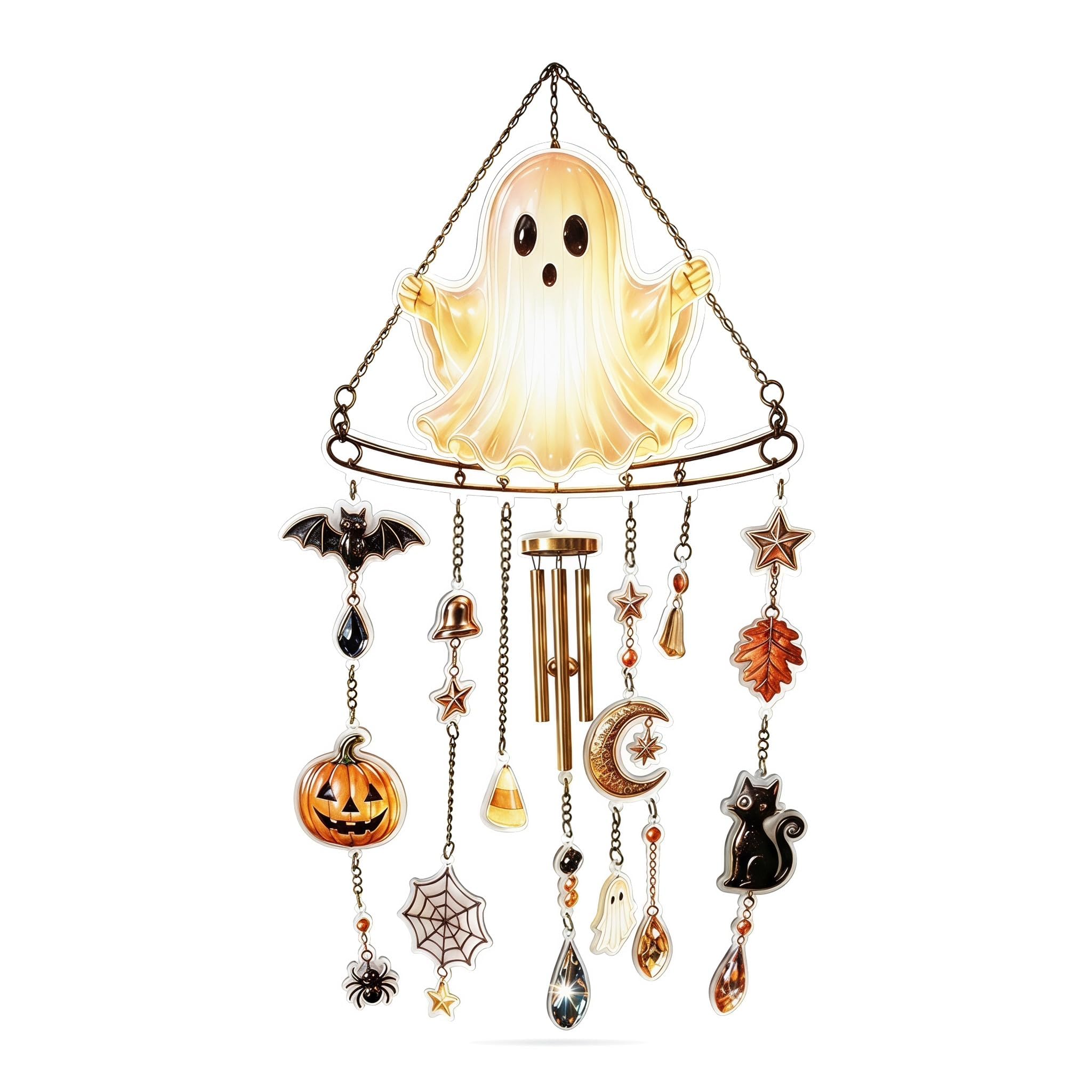 Halloween Wind Chime Stained Style Acrylic Suncatcher Ghost & Witch,G — image 1